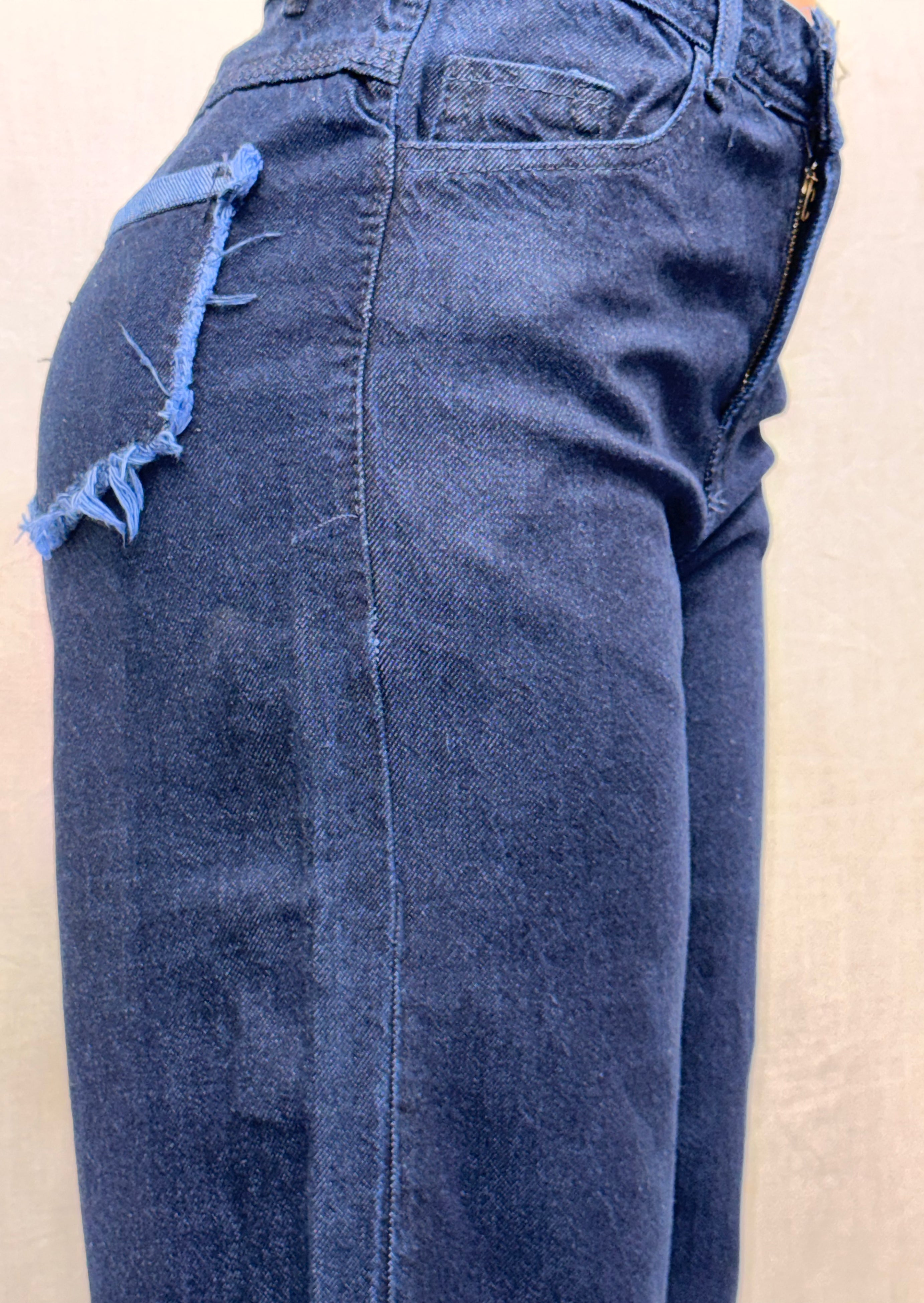 Dark Blue Wide Leg Open Bottom Ladies Jeans, comfort stretch Denim