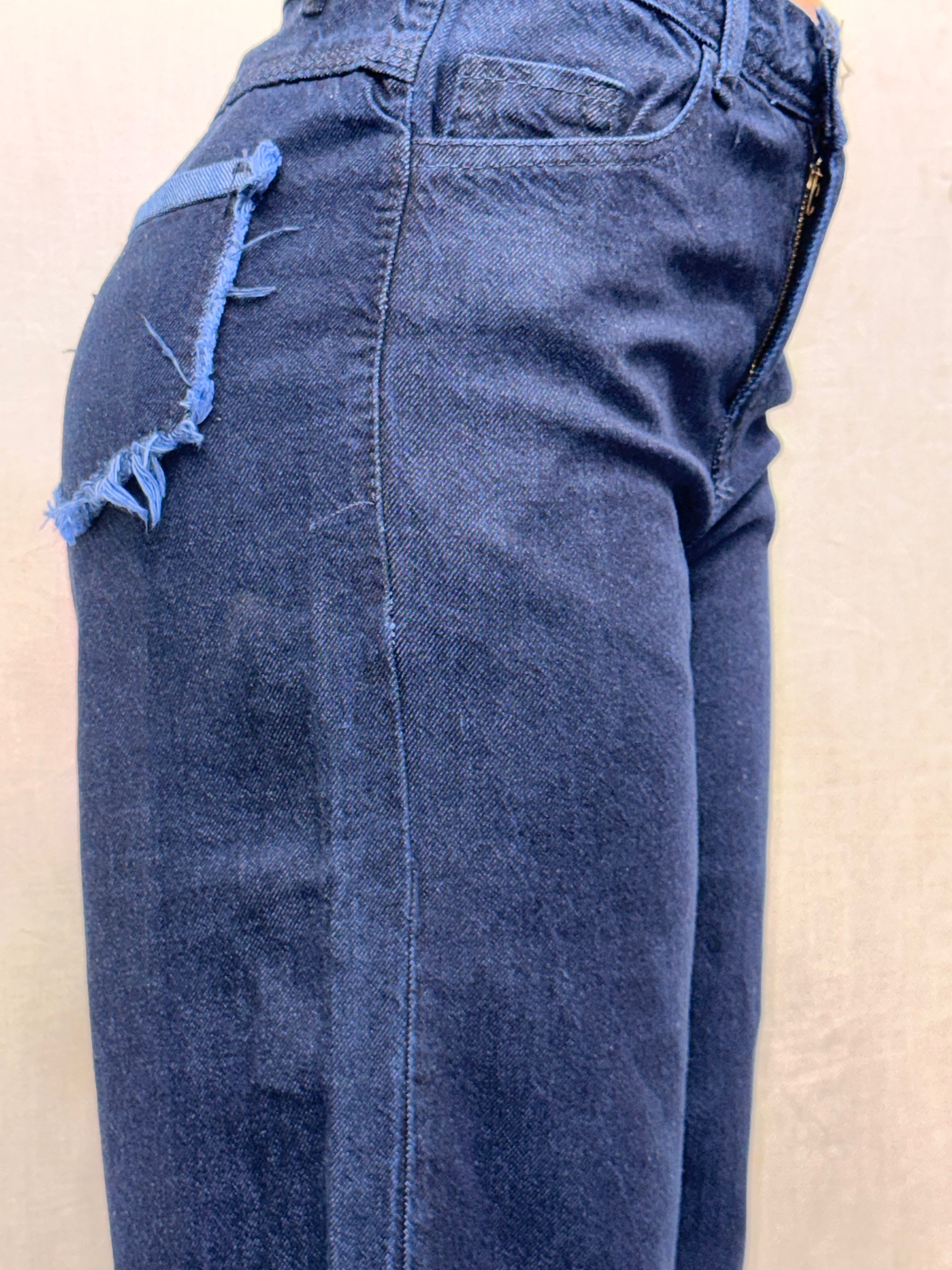 Dark Blue Wide Leg Open Bottom Ladies Jeans, comfort stretch Denim