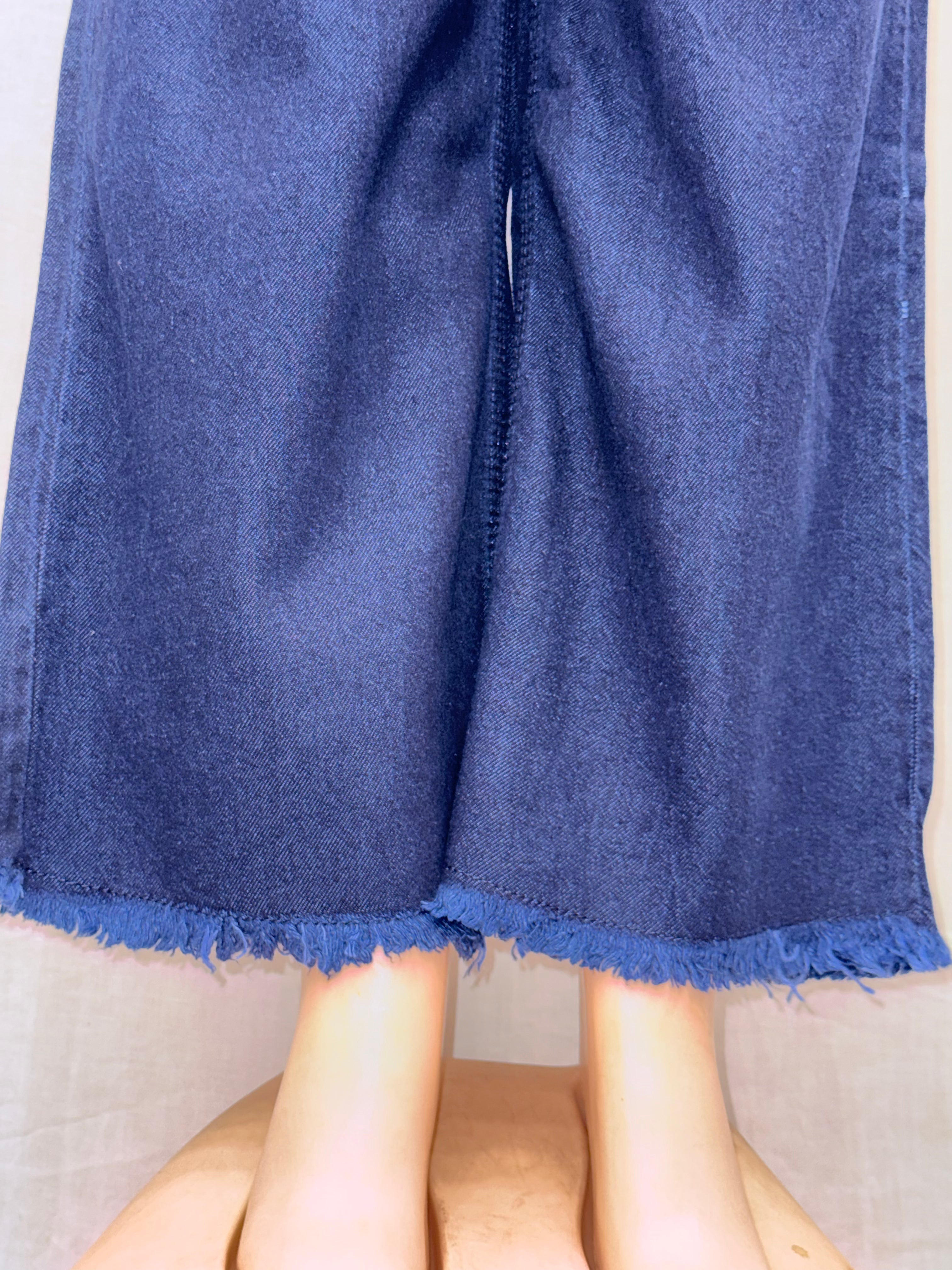 Dark Blue Wide Leg Open Bottom Ladies Jeans, comfort stretch Denim