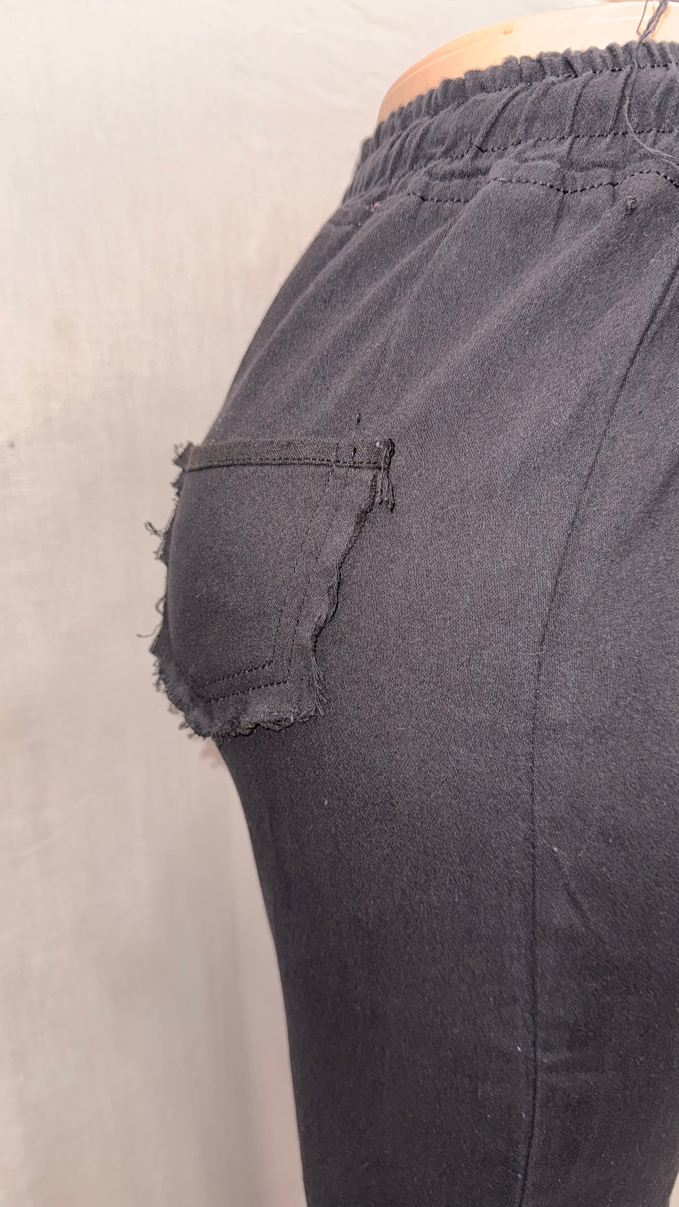 Buddha Stones Black Summer Plain Ethnic Embroidery Cotton Linen Drawstring Women's Pants With Pockets