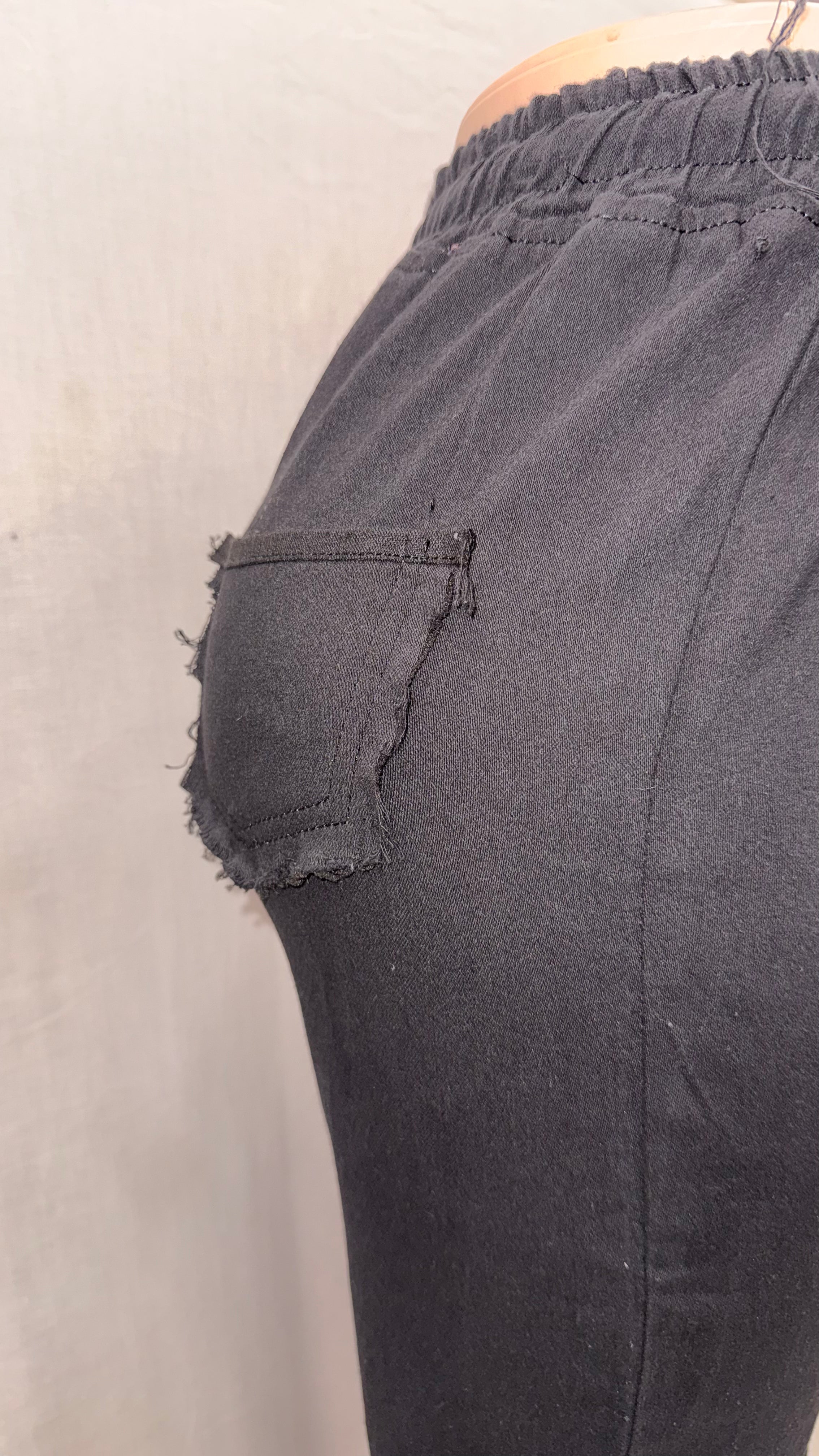 Buddha Stones Black Summer Plain Ethnic Embroidery Cotton Linen Drawstring Women's Pants With Pockets