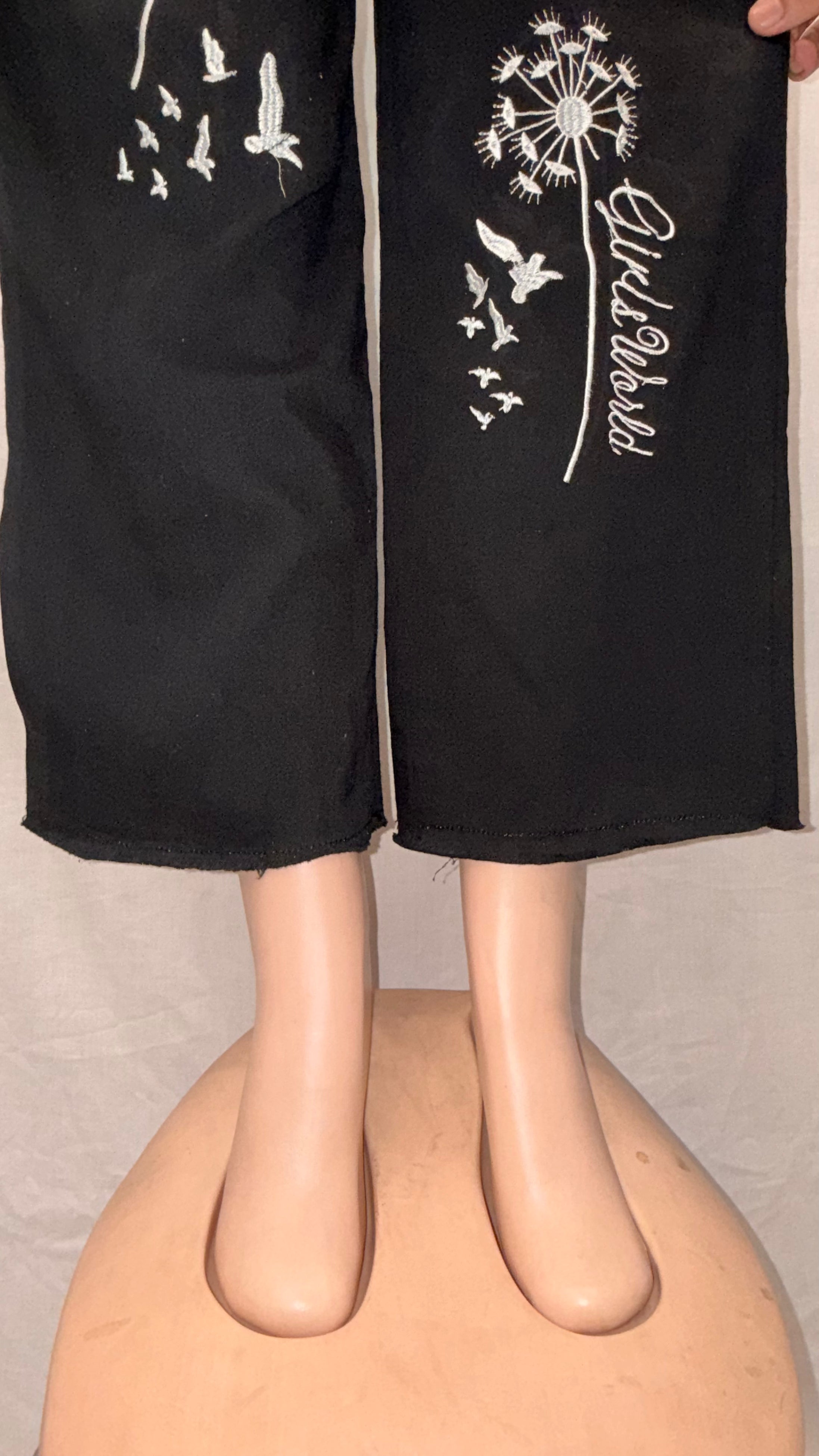 womens elegant black wide leg pants white floral pattern