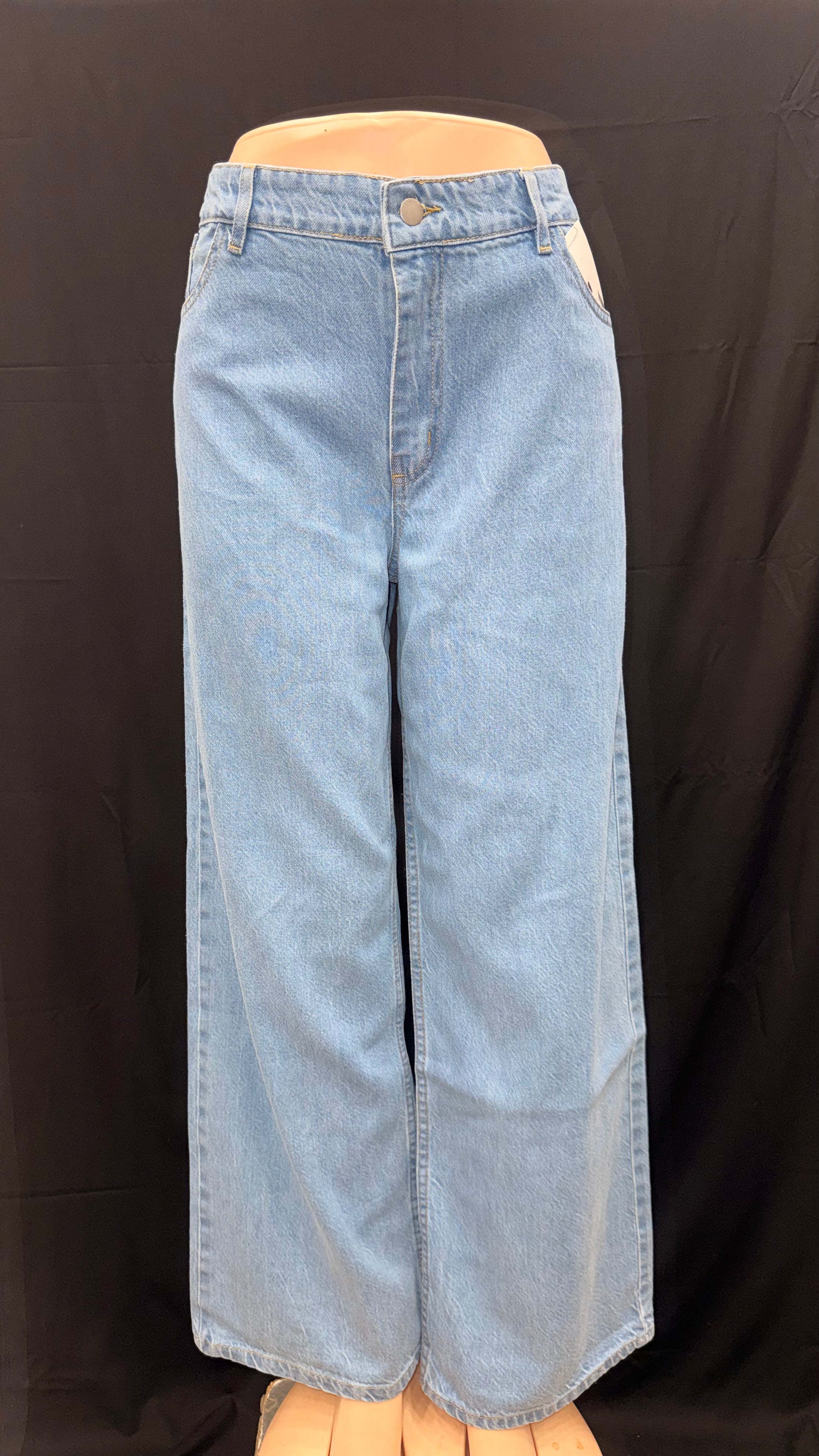 ice blue high waist wide leg denim jeans for women