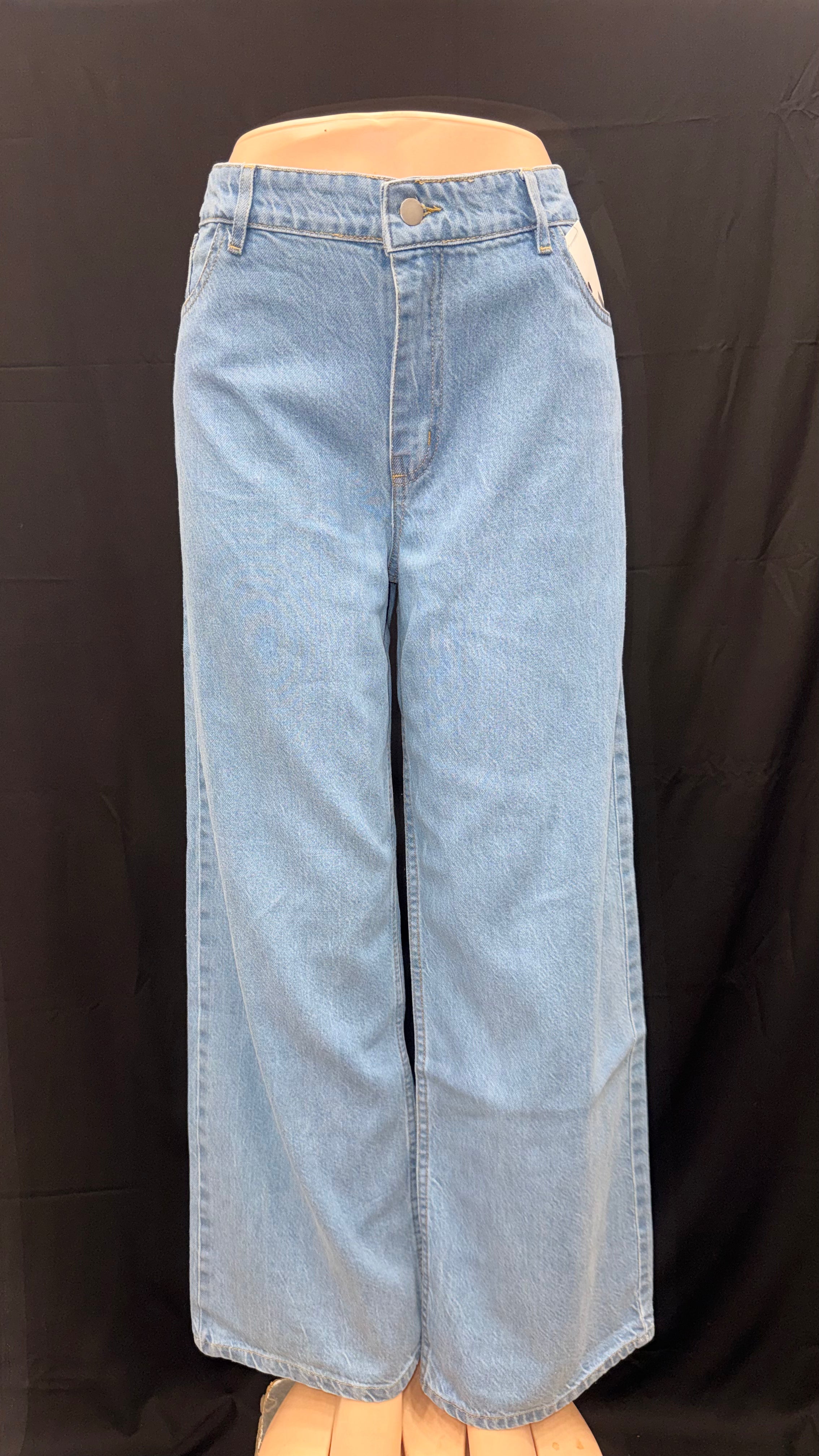 ice blue high waist wide leg denim jeans for women