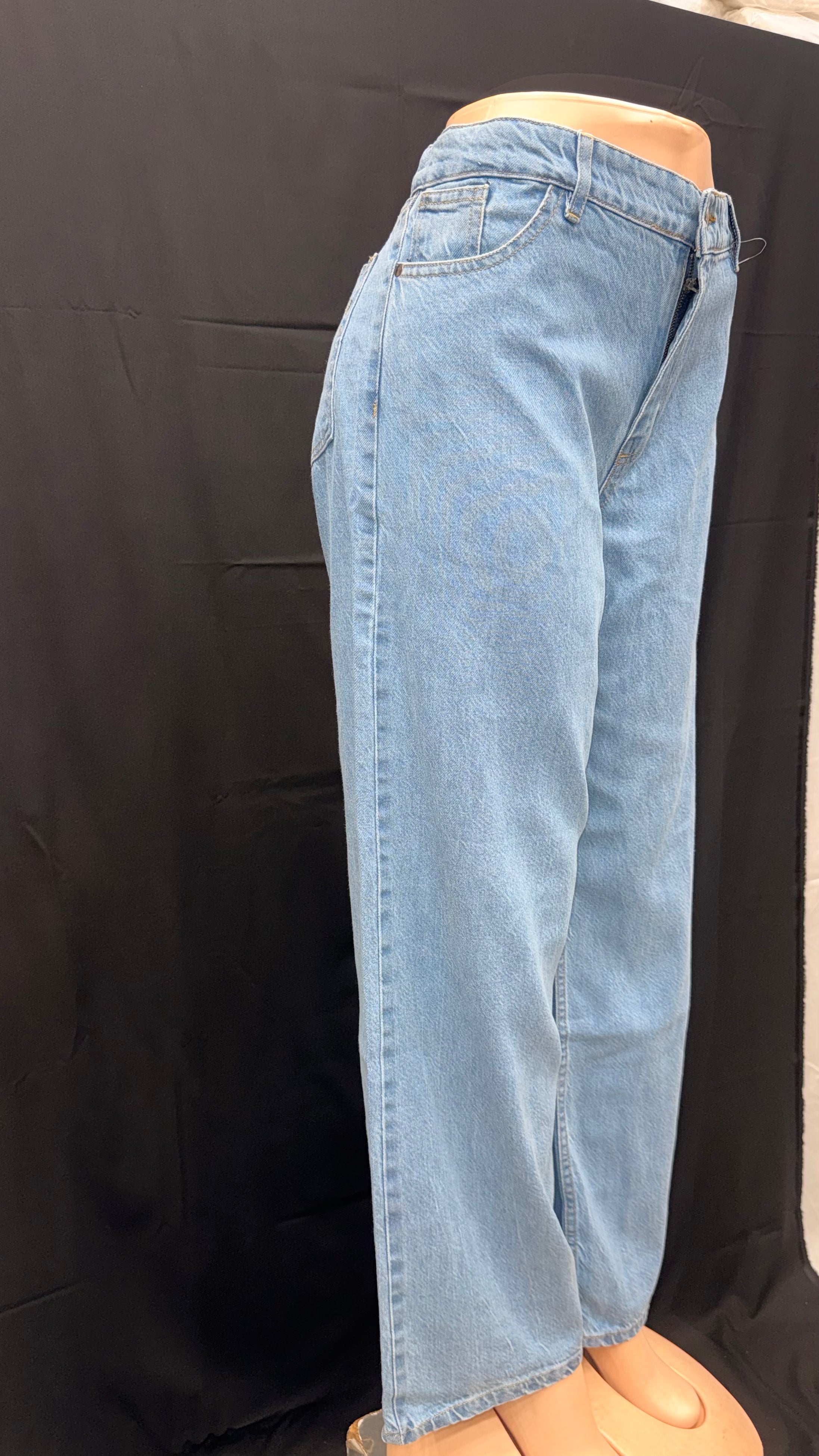 ice blue high waist wide leg denim jeans for women