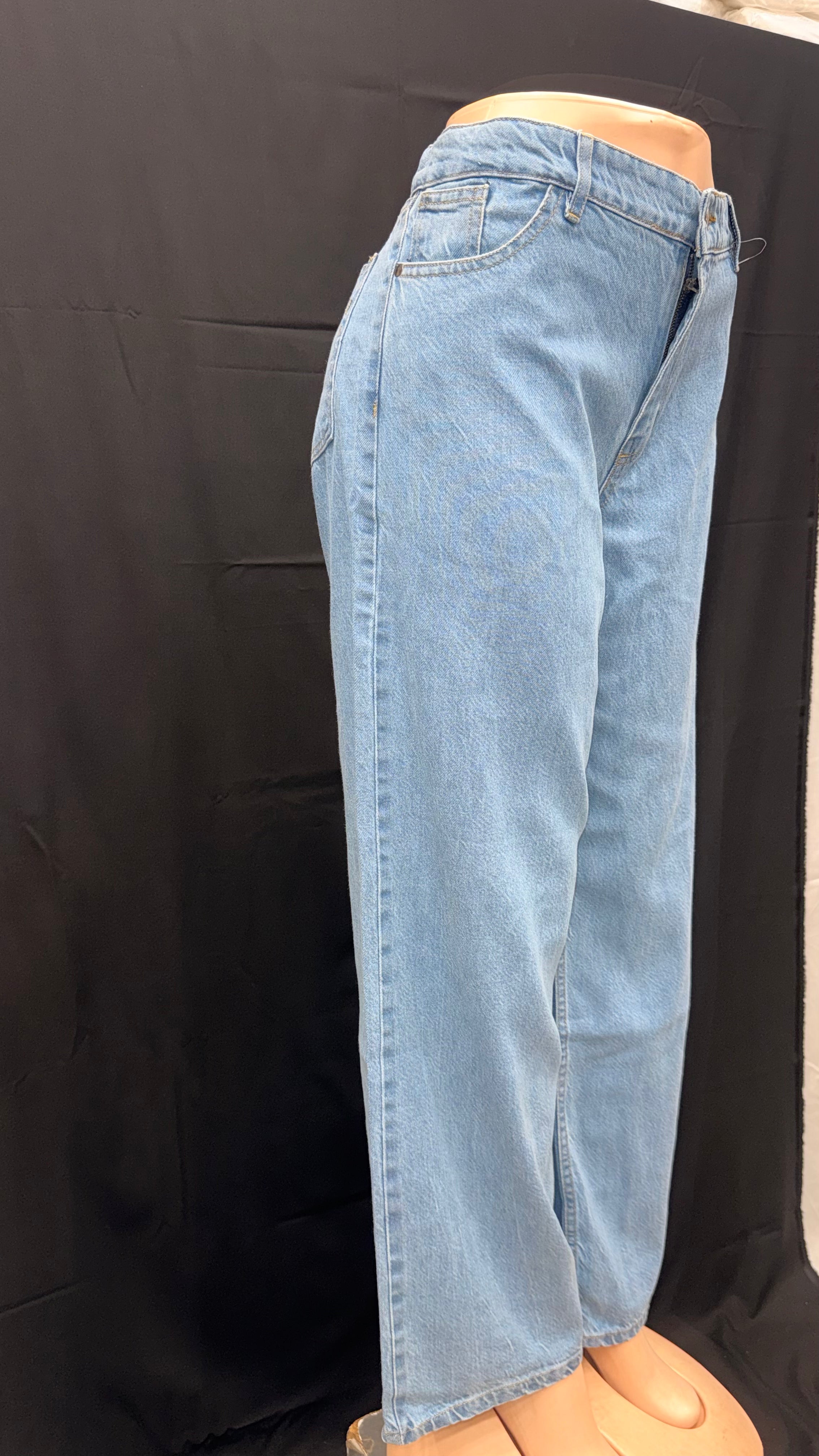 ice blue high waist wide leg denim jeans for women