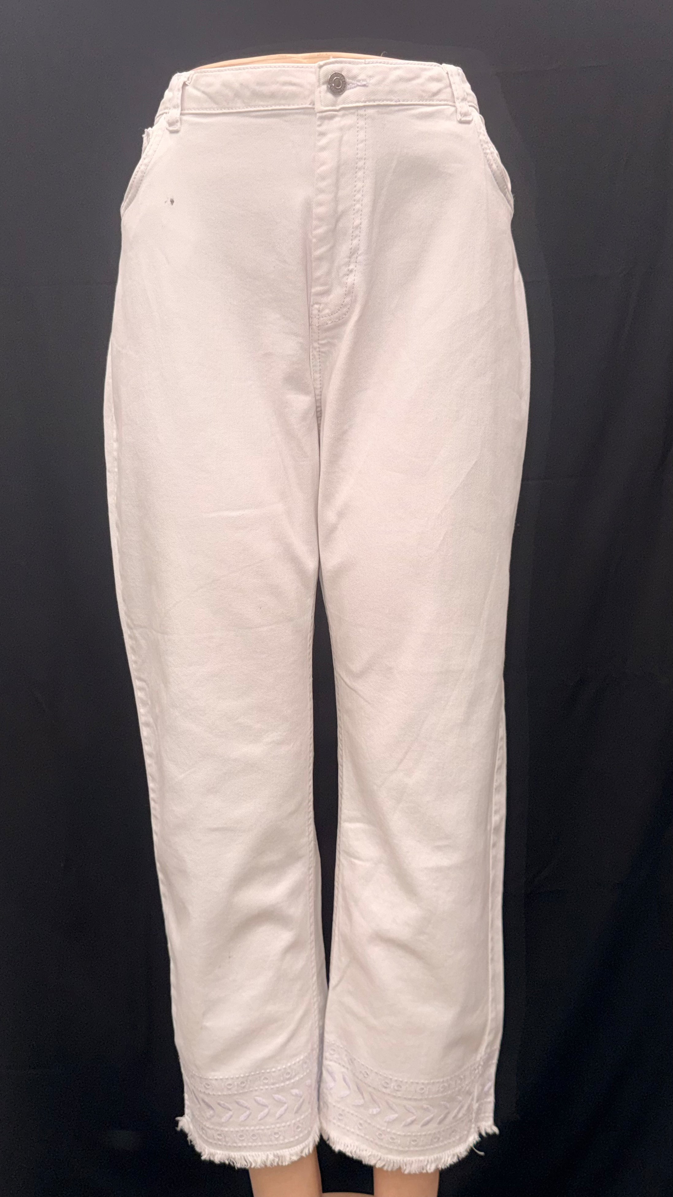 HIGH WAIST WIDE LEG EMBROIDERY ON BOTTOM  JEANS