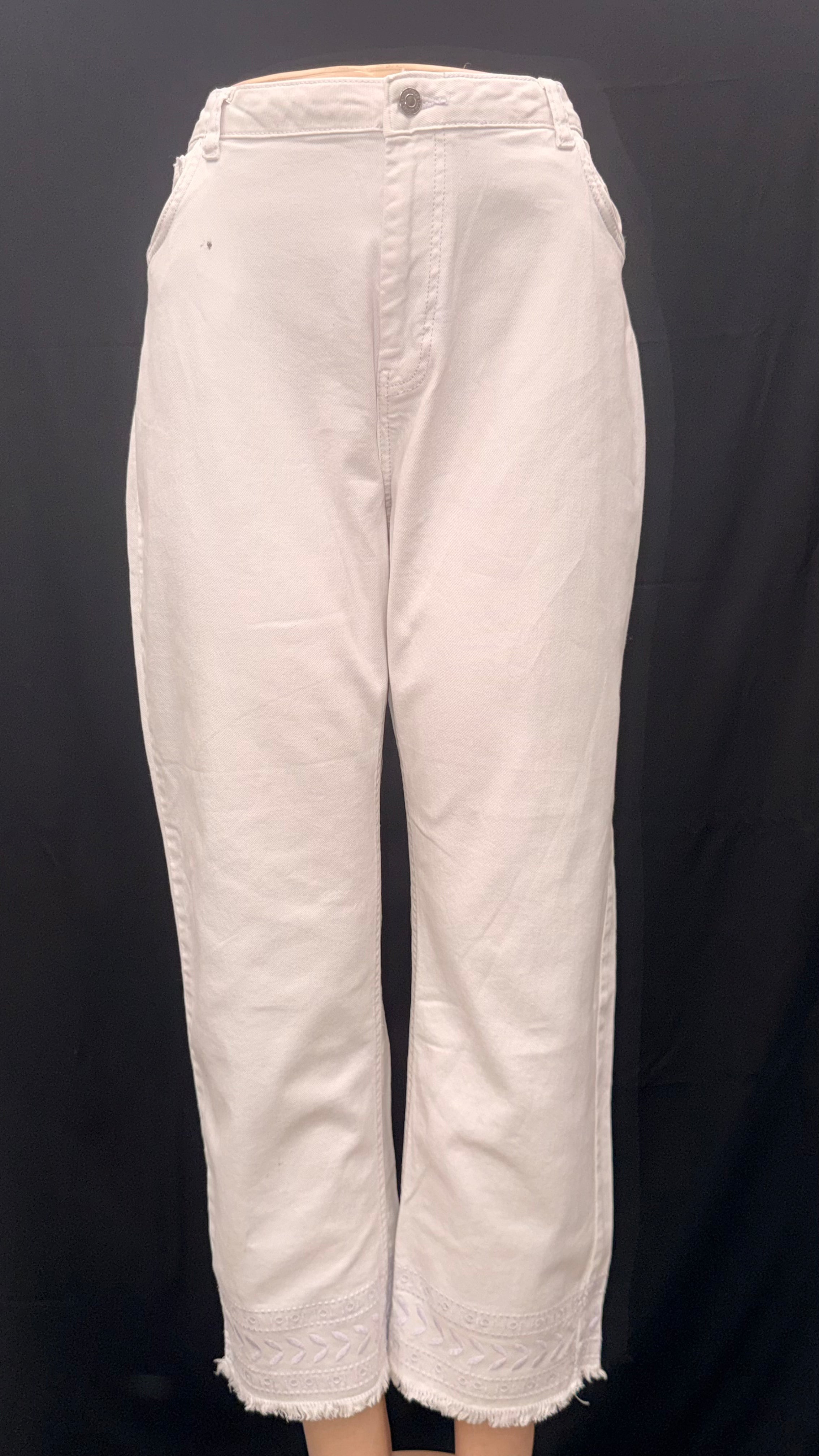 HIGH WAIST WIDE LEG EMBROIDERY ON BOTTOM  JEANS