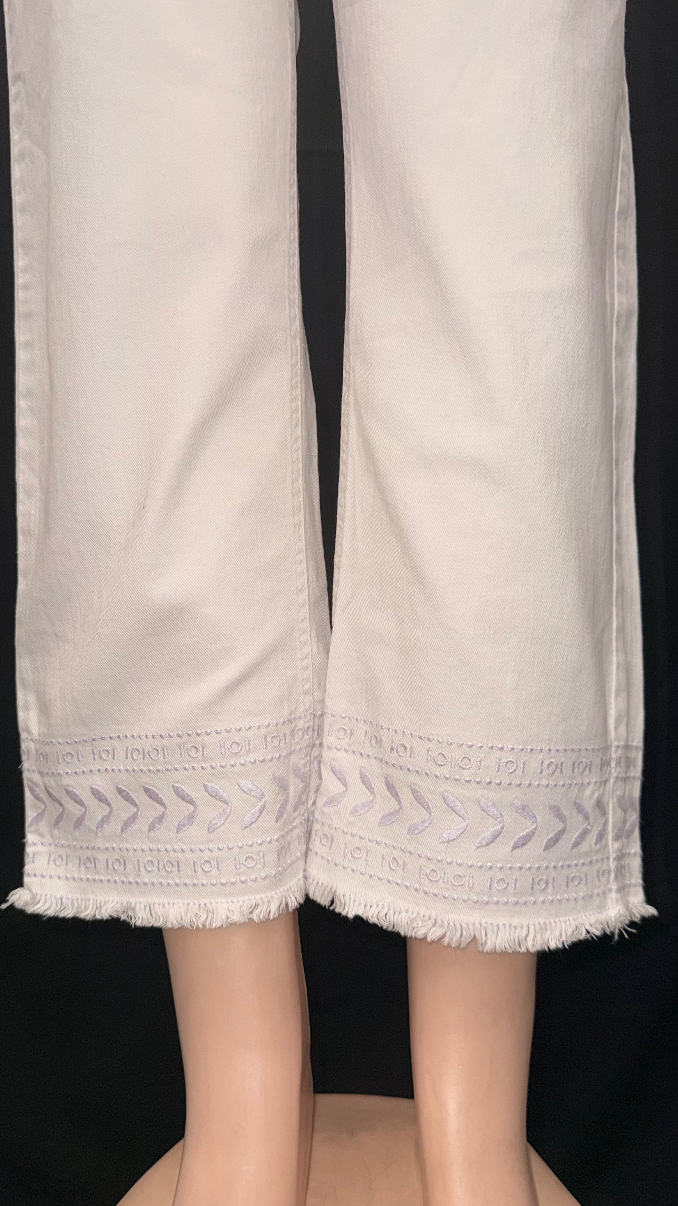 HIGH WAIST WIDE LEG EMBROIDERY ON BOTTOM  JEANS