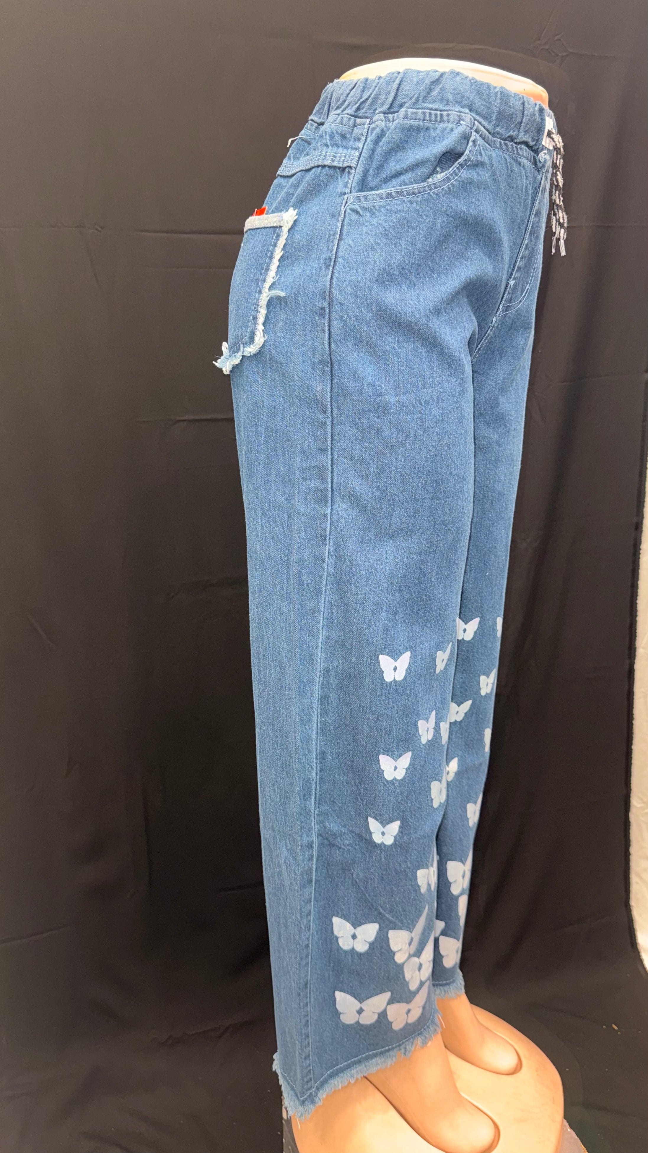 Girls' Stylish Casual Butterfly Print Jeans – Trendy High-Waist Denim Pants for Everyday Wear