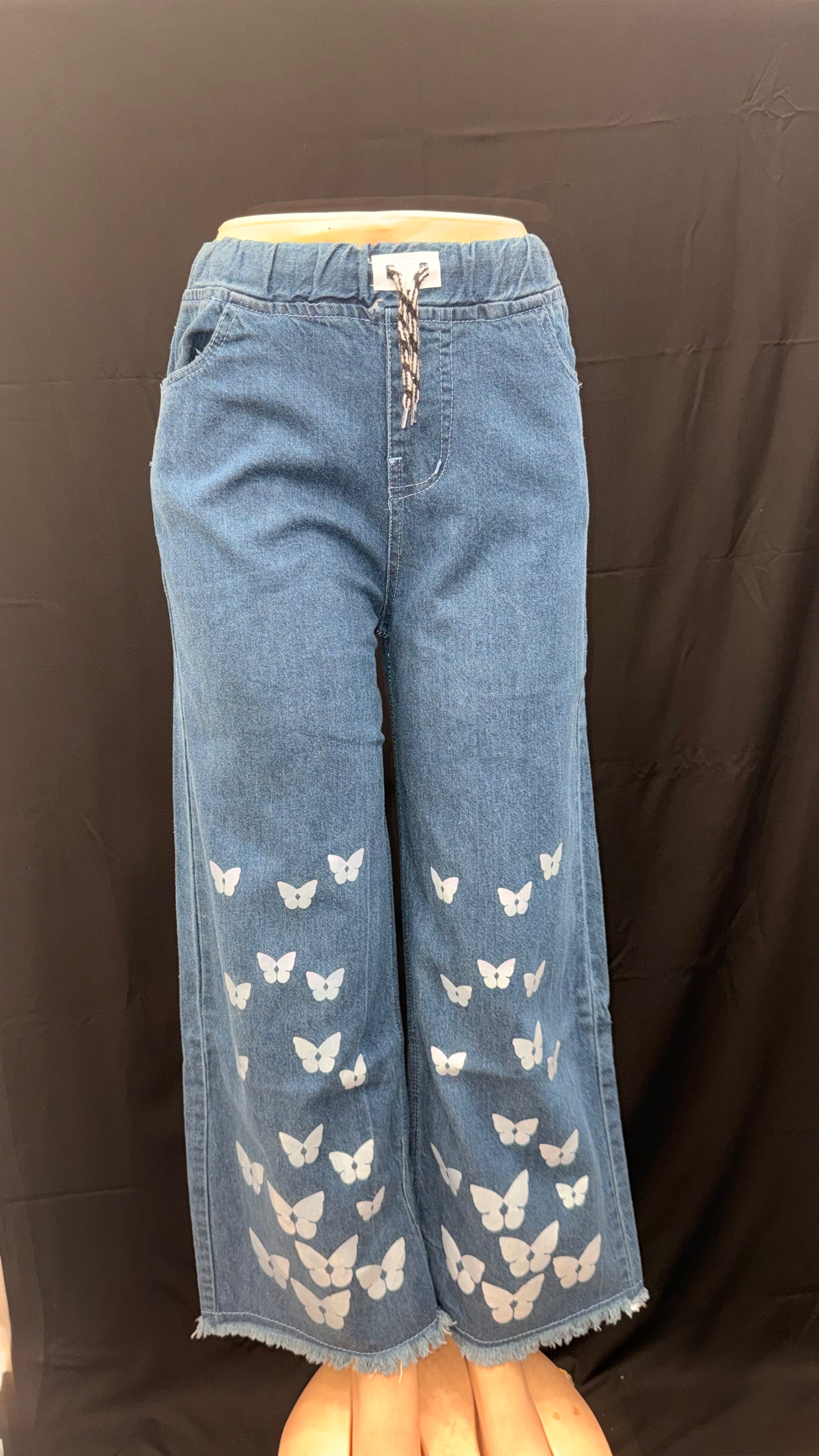 Girls' Stylish Casual Butterfly Print Jeans – Trendy High-Waist Denim Pants for Everyday Wear