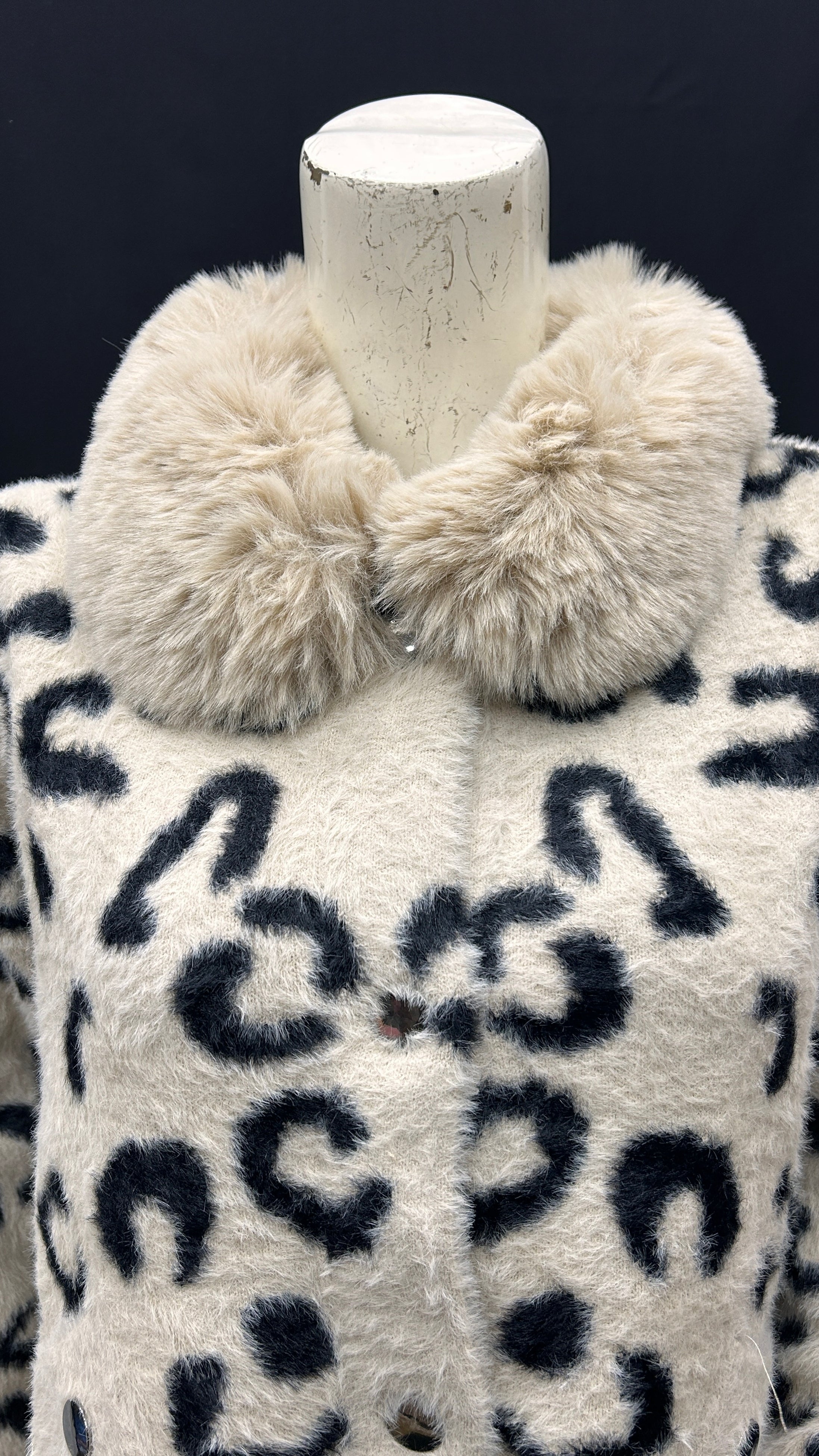 Women's Plush Leopard-Print Faux Fur jacket with Drawstring & Fur Collar