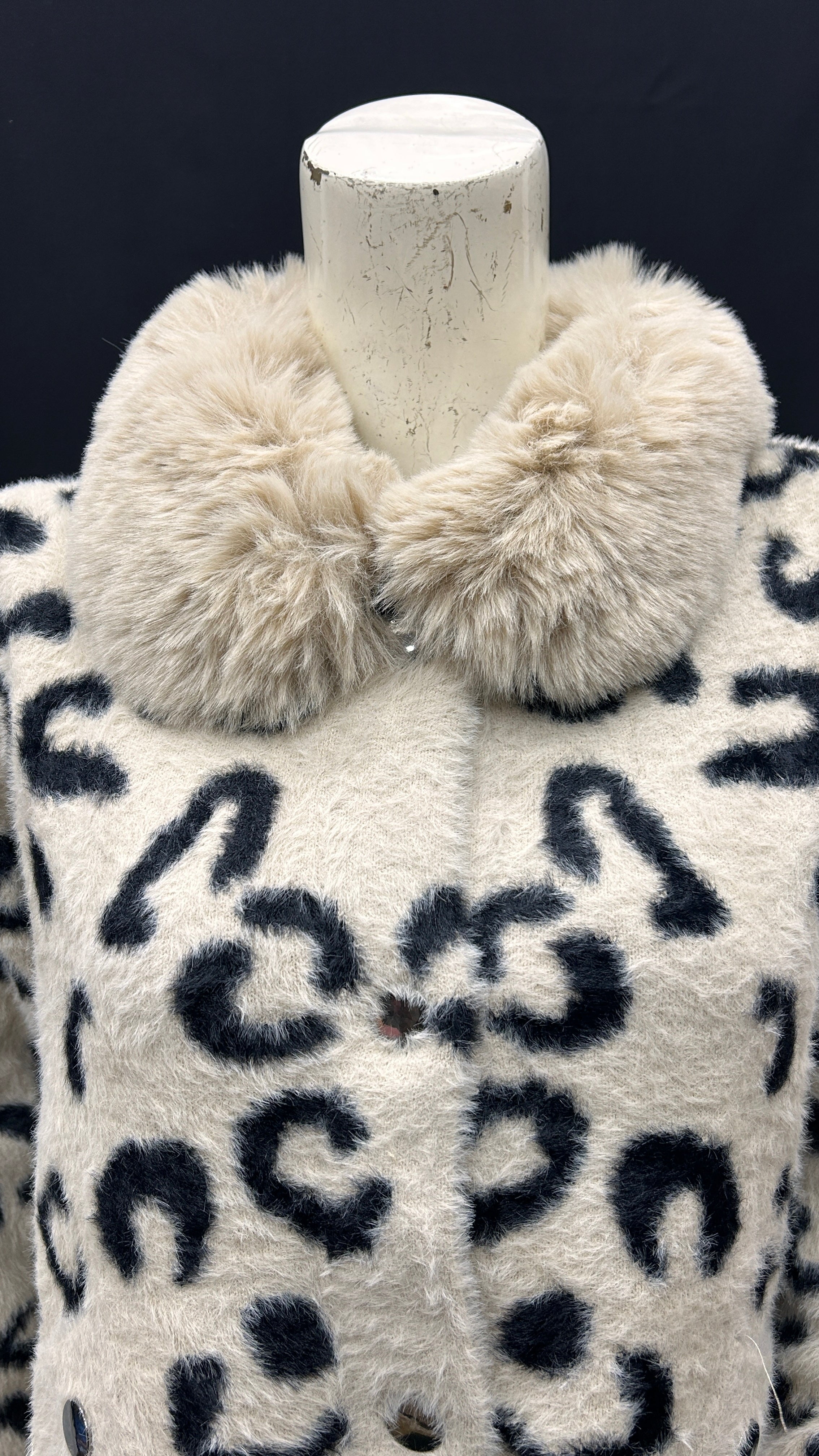 Women's Plush Leopard-Print Faux Fur jacket with Drawstring & Fur Collar