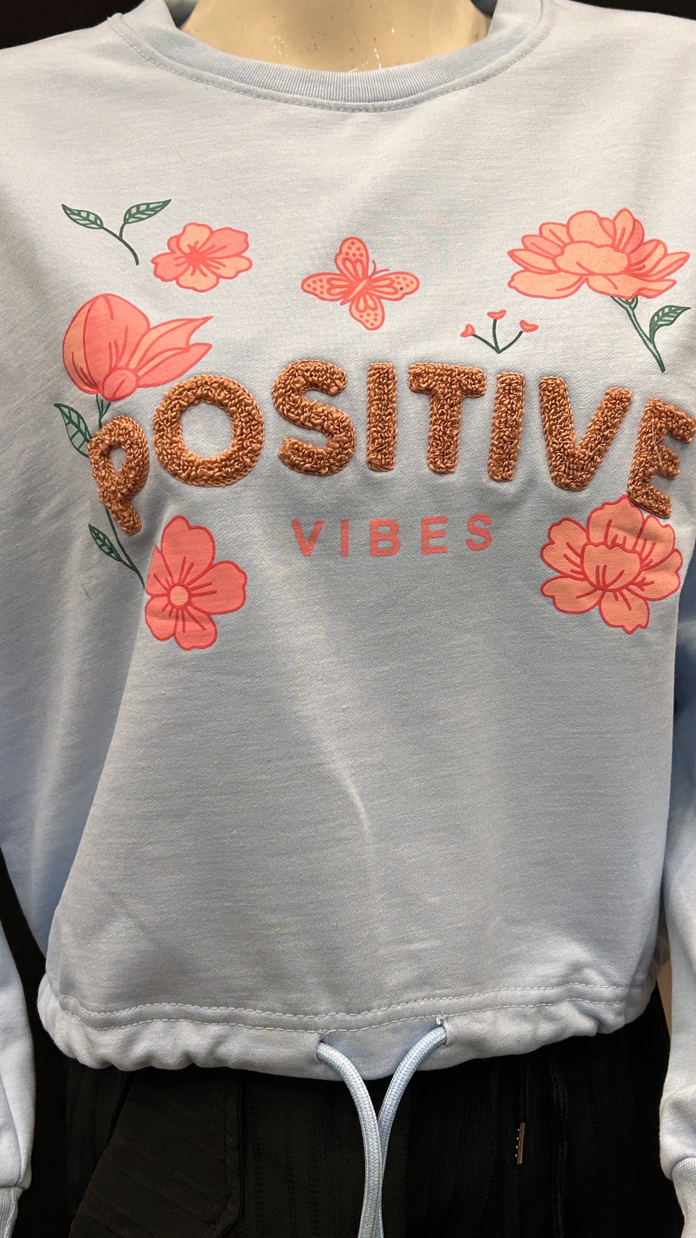 Positive Vibes Embroidered Sweatshirt with Floral Detail