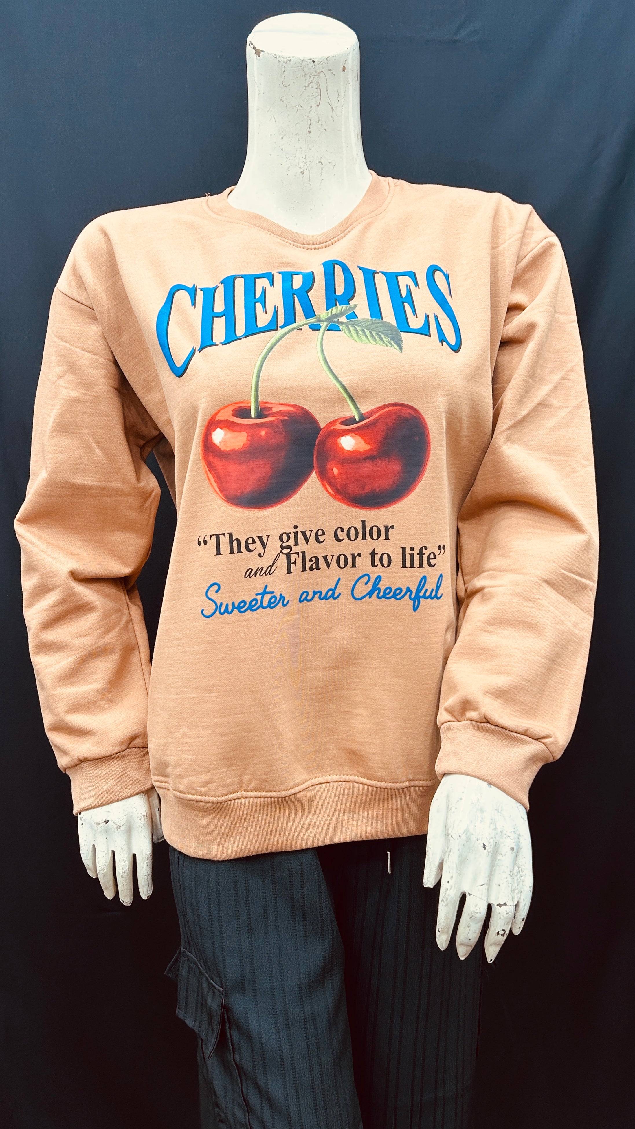 Cherry Graphic Sweatshirt with Playful Typography