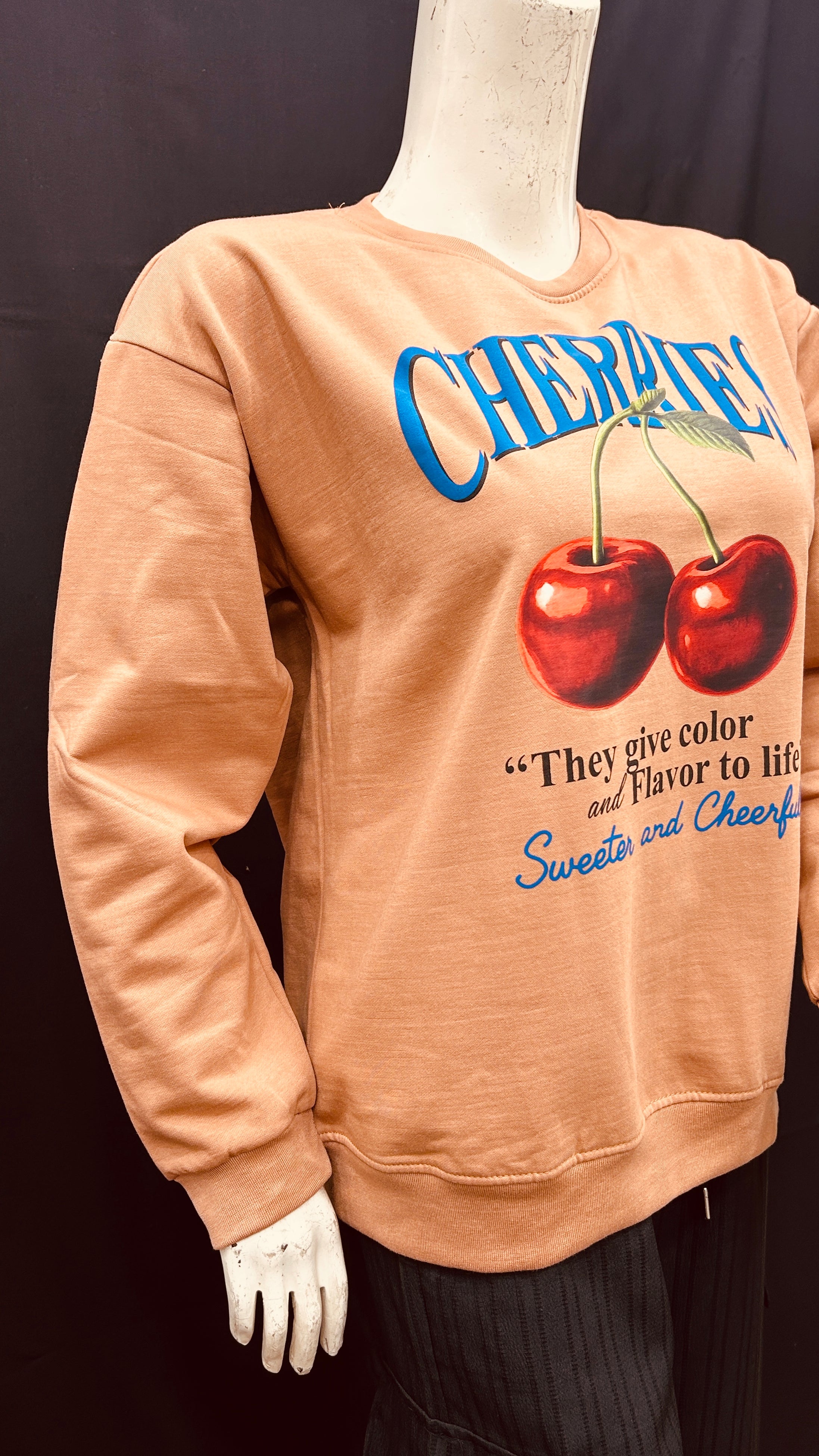 Cherry Graphic Sweatshirt with Playful Typography