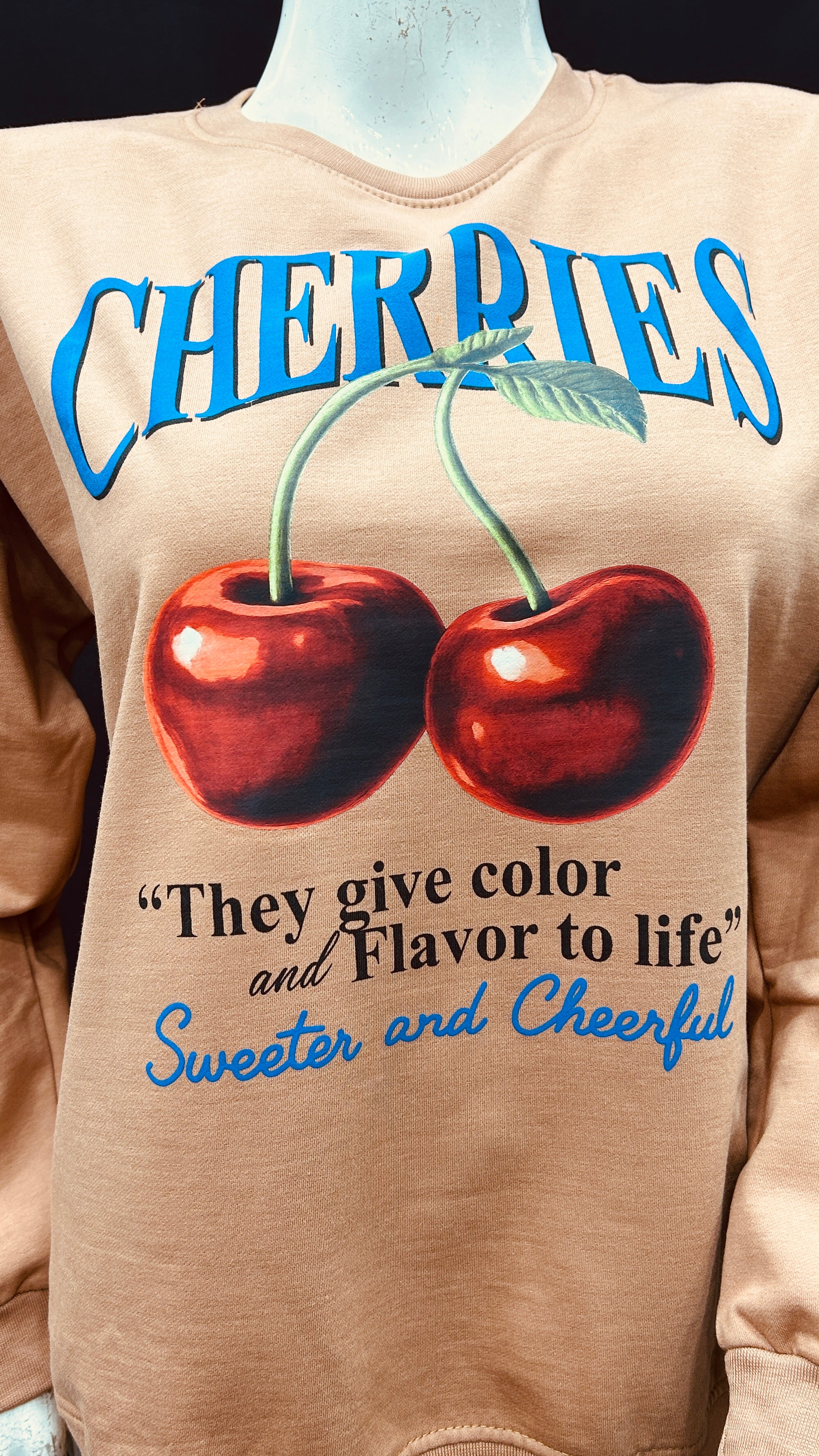 Cherry Graphic Sweatshirt with Playful Typography
