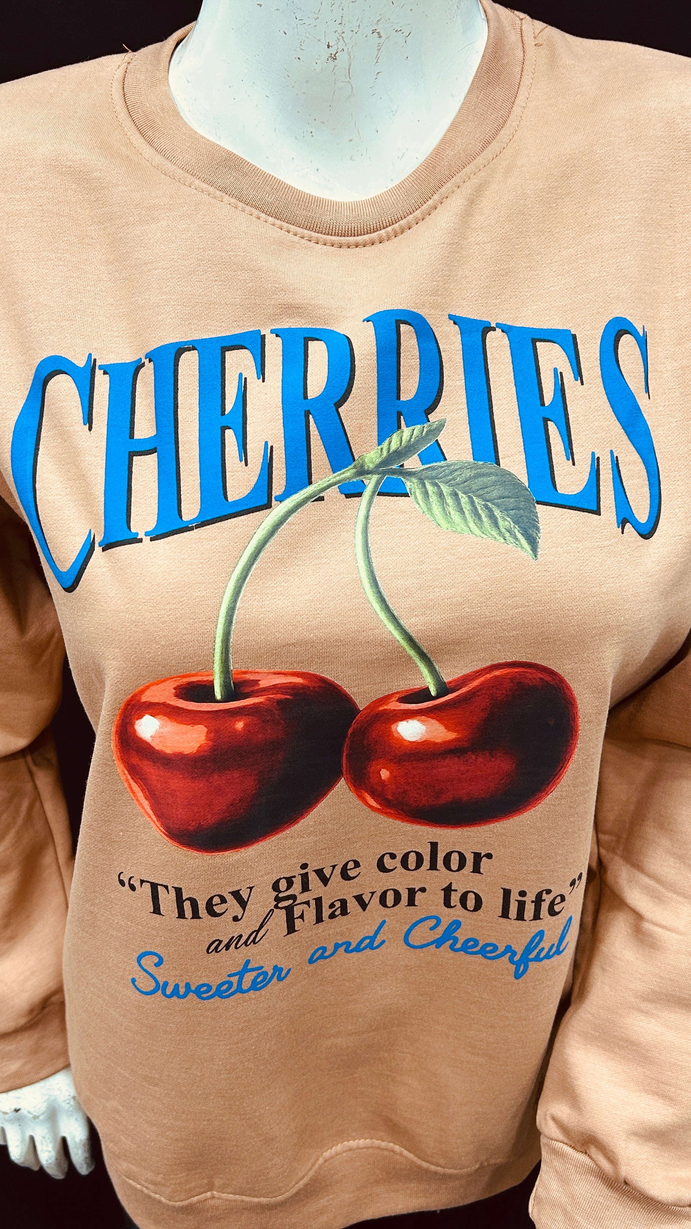 Cherry Graphic Sweatshirt with Playful Typography