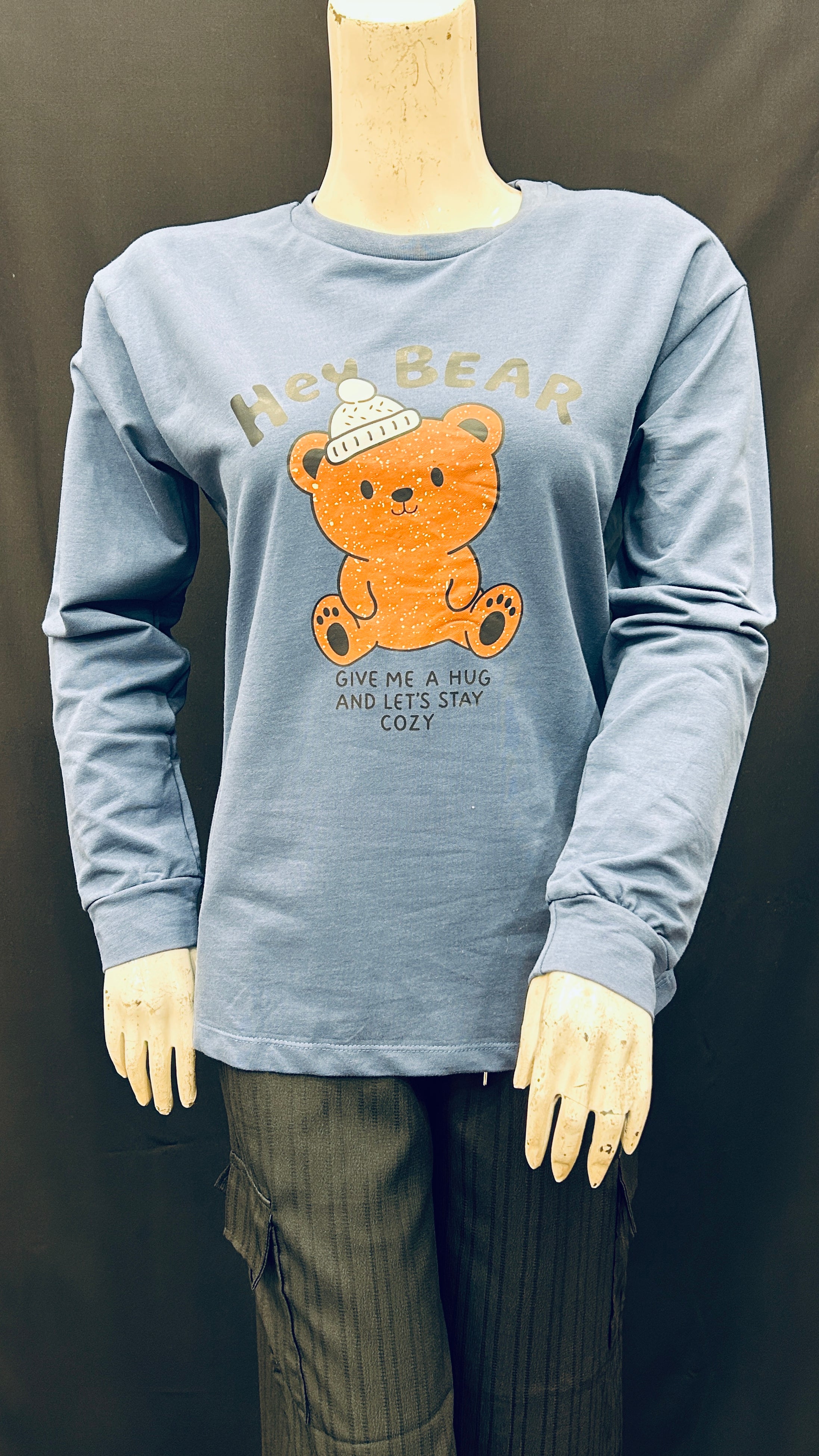 Give Me a Hug Bear Print Long Sleeve Top