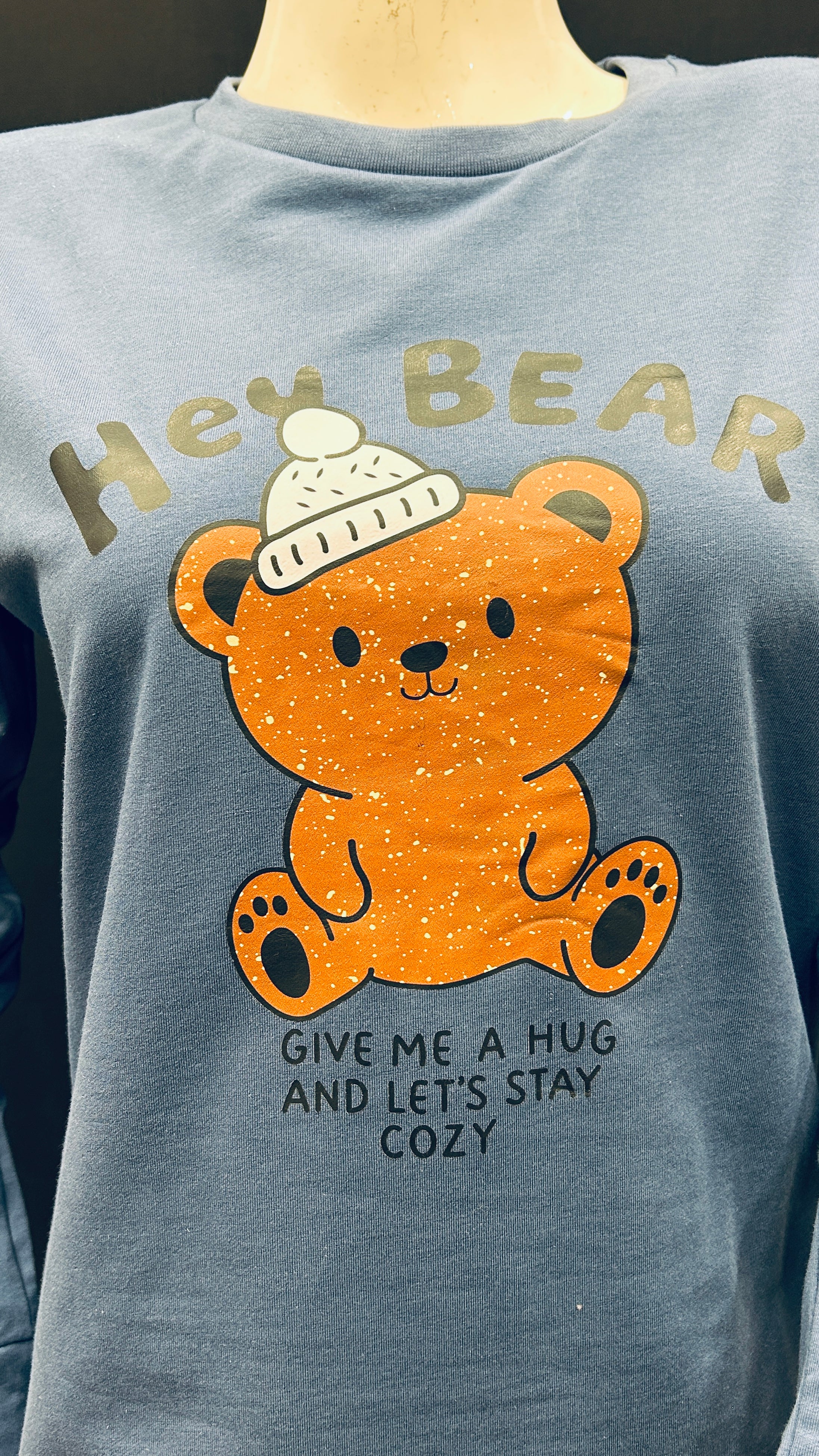 Give Me a Hug Bear Print Long Sleeve Top