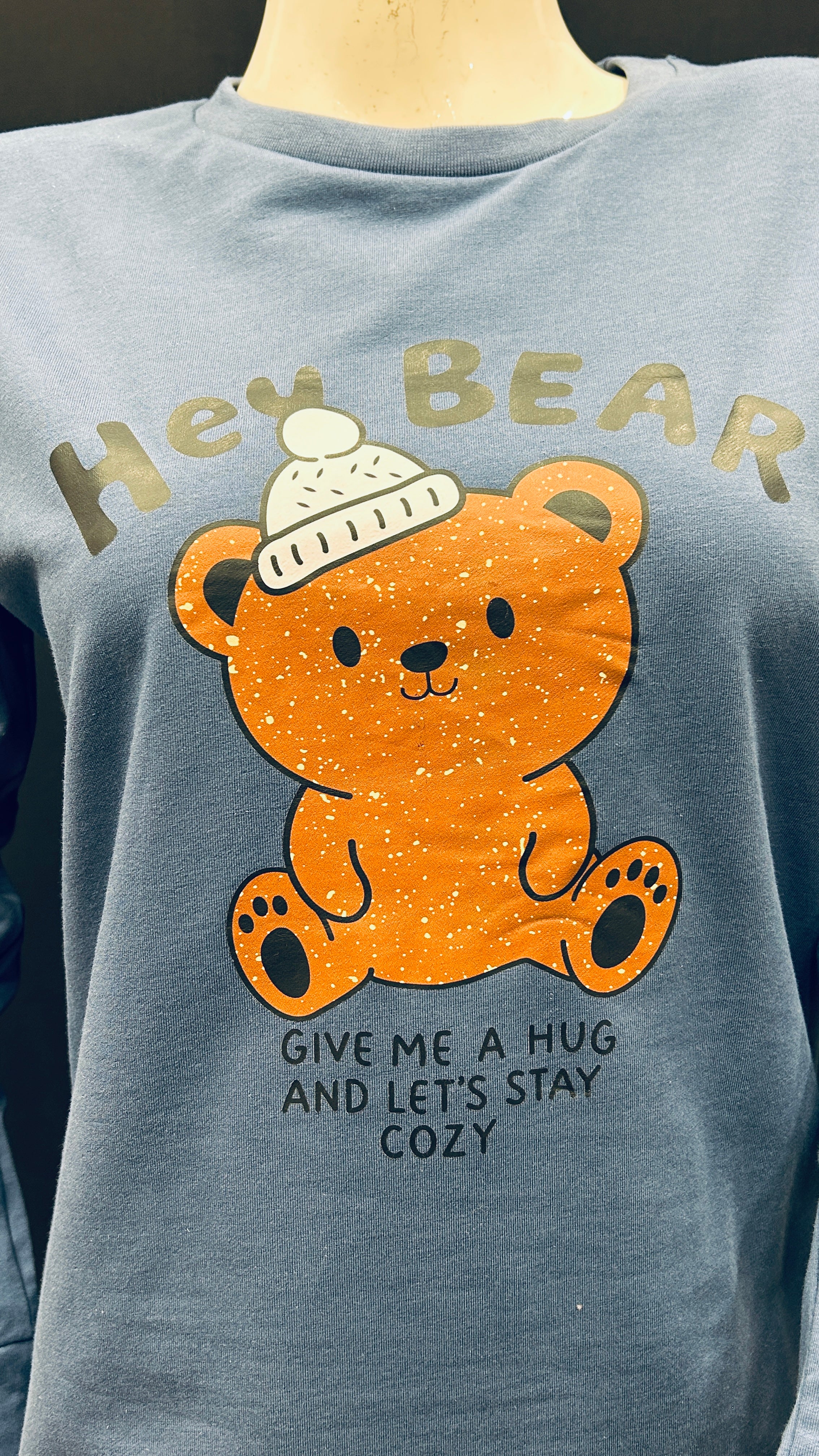Give Me a Hug Bear Print Long Sleeve Top