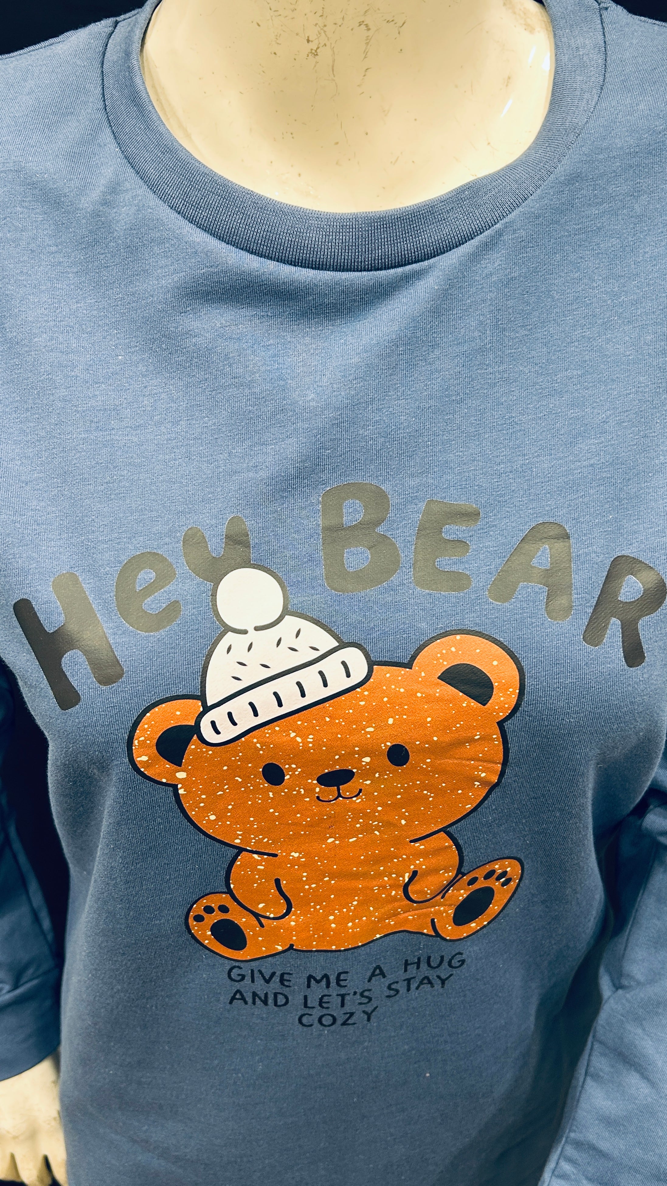 Give Me a Hug Bear Print Long Sleeve Top