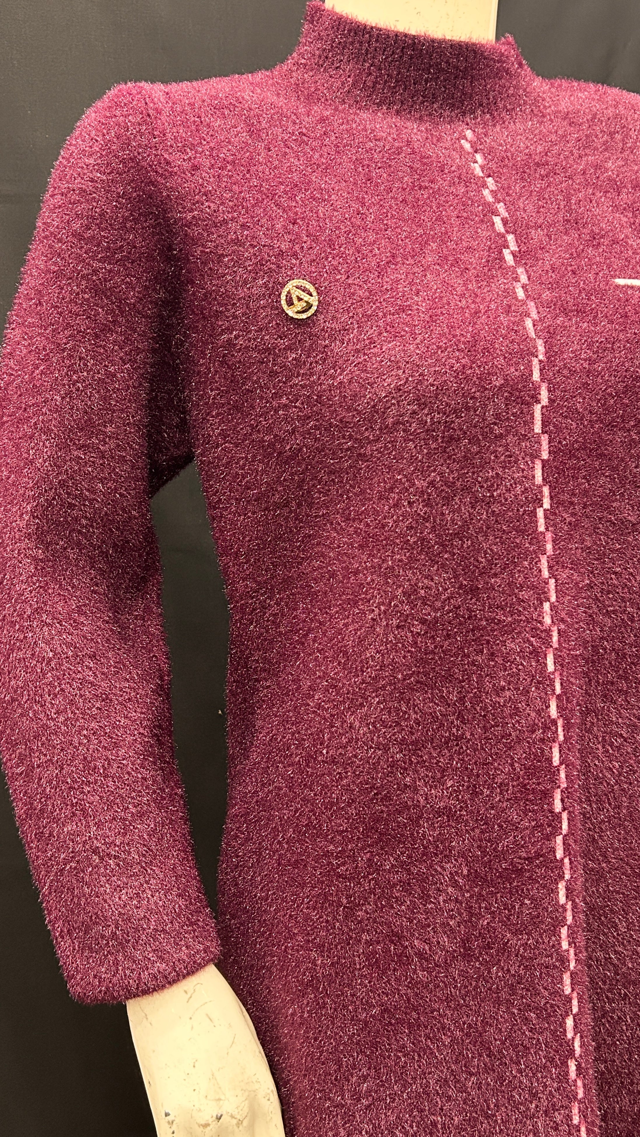 Chic Burgundy Knit Sweater with Embroidered Detailing