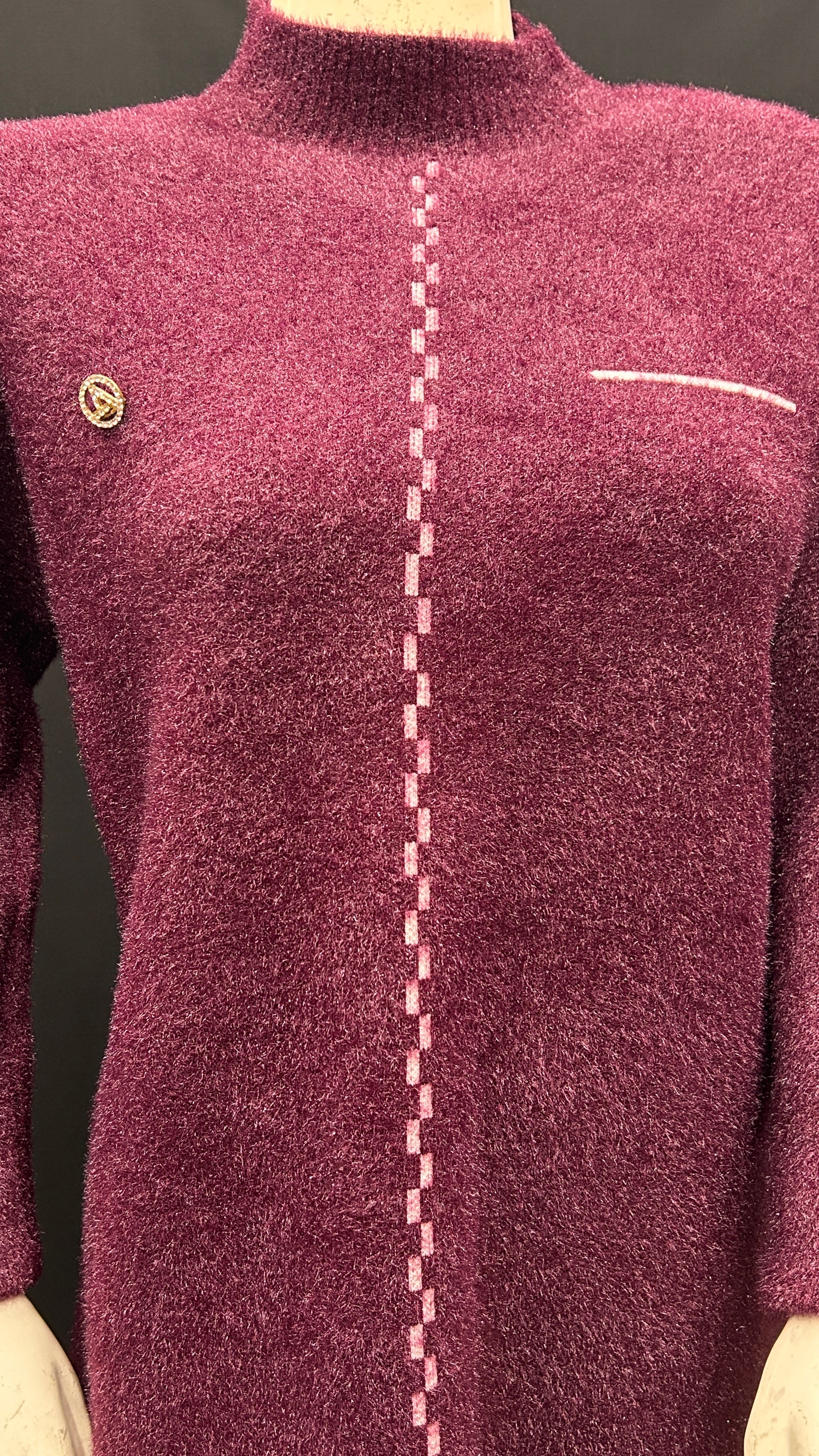 Chic Burgundy Knit Sweater with Embroidered Detailing