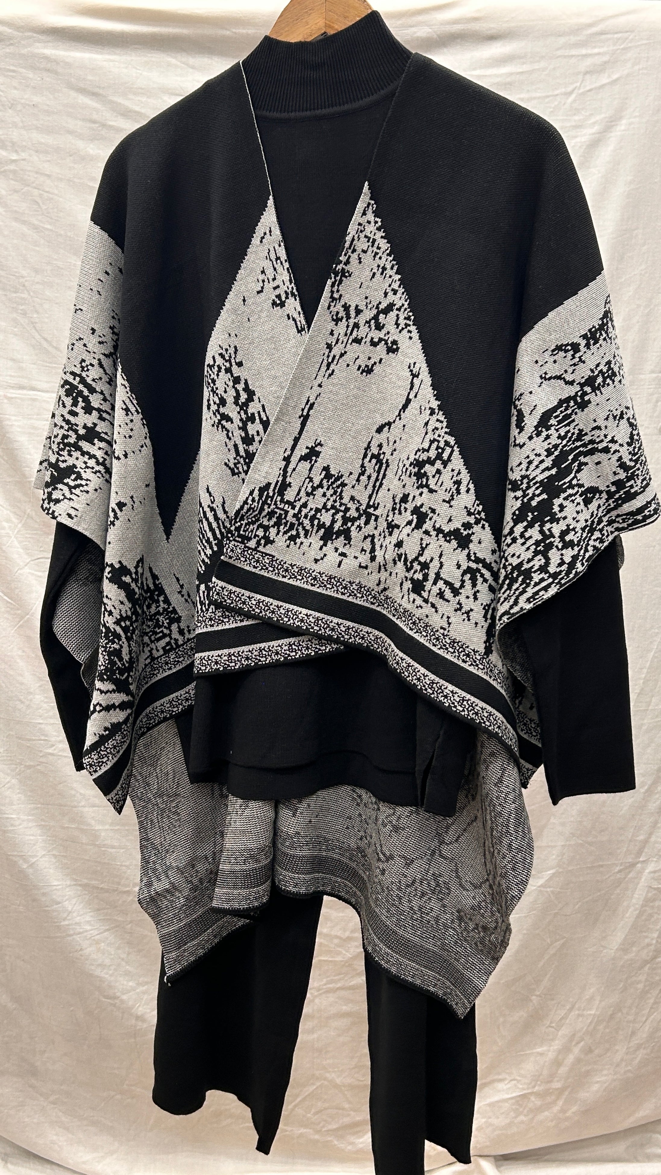 Luxe Burgundy Jacquard Knit Poncho & Wide-Leg Pant Set