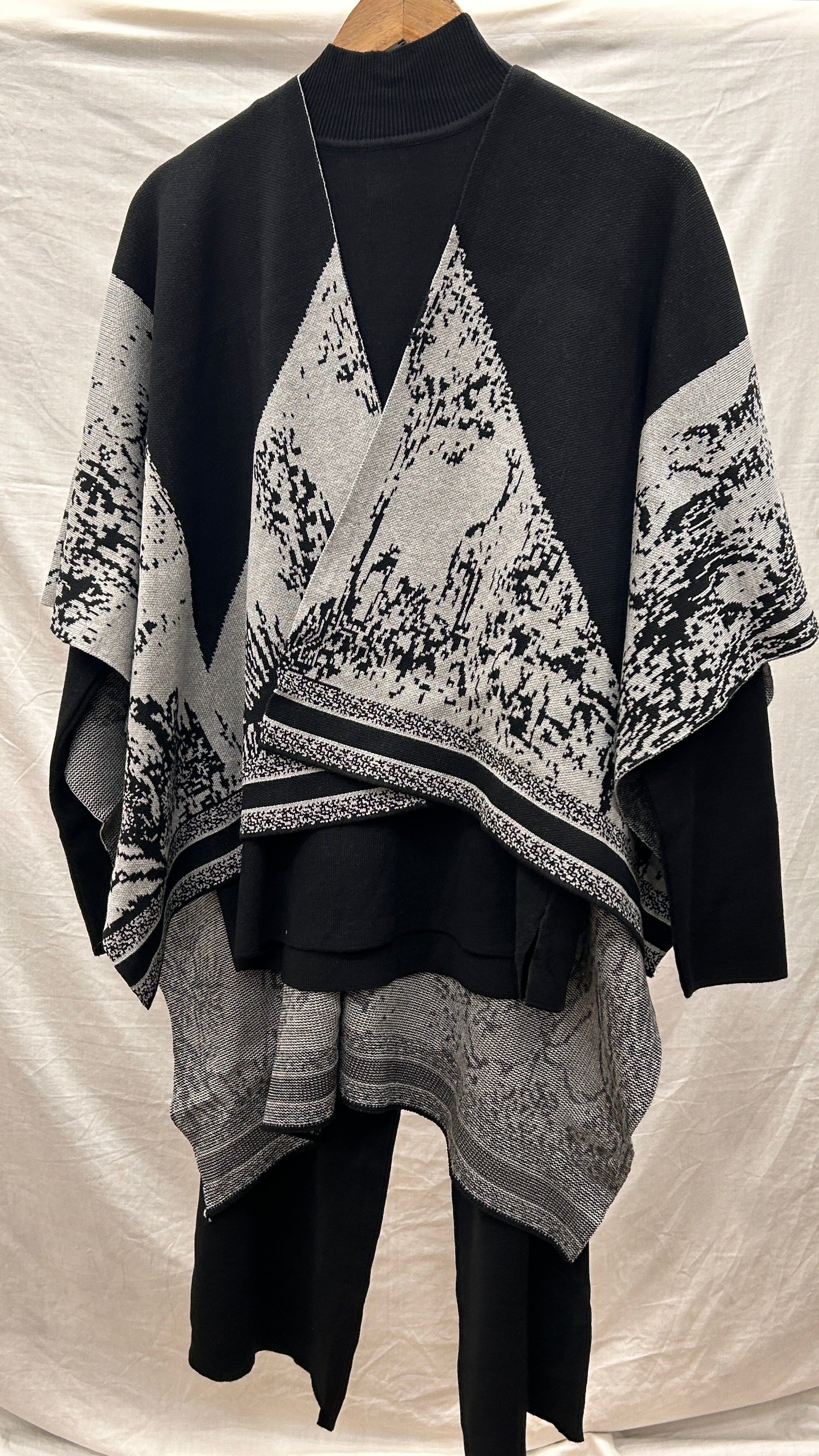 Luxe Burgundy Jacquard Knit Poncho & Wide-Leg Pant Set