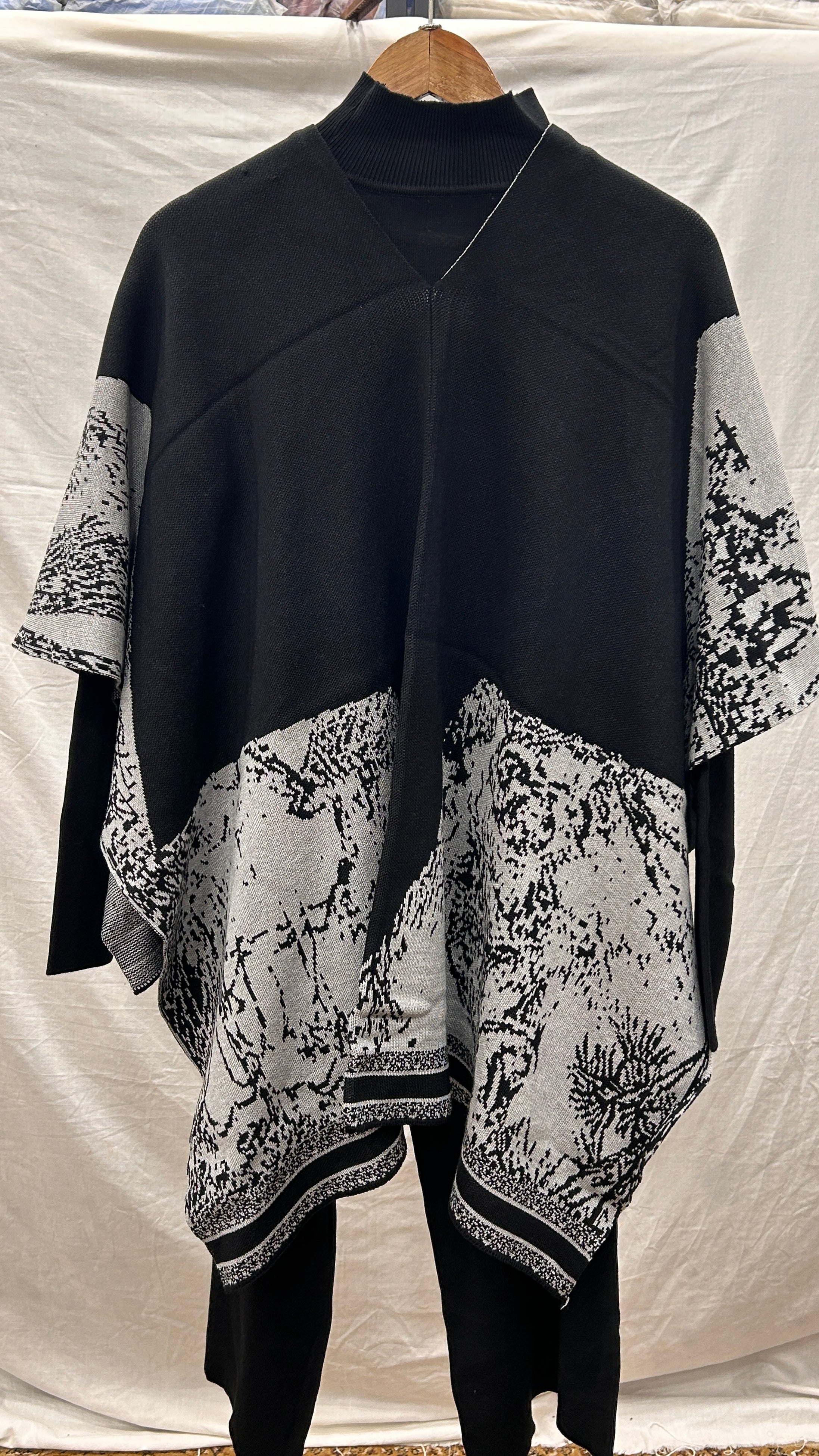 Luxe Burgundy Jacquard Knit Poncho & Wide-Leg Pant Set