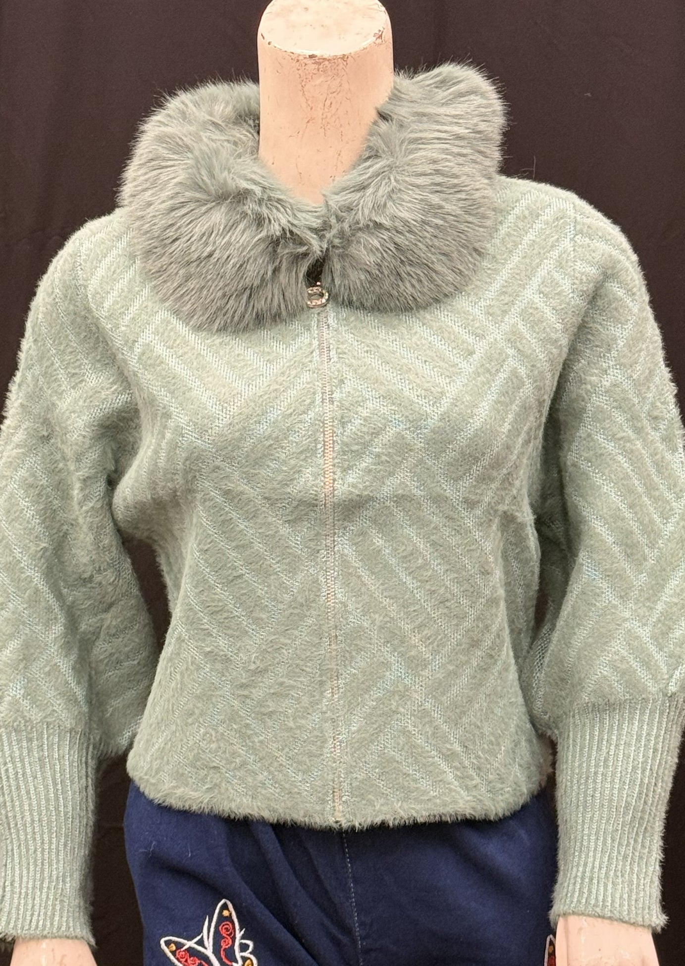 Luxury Fuzzy Knit Cardigan with Faux Fur Collar