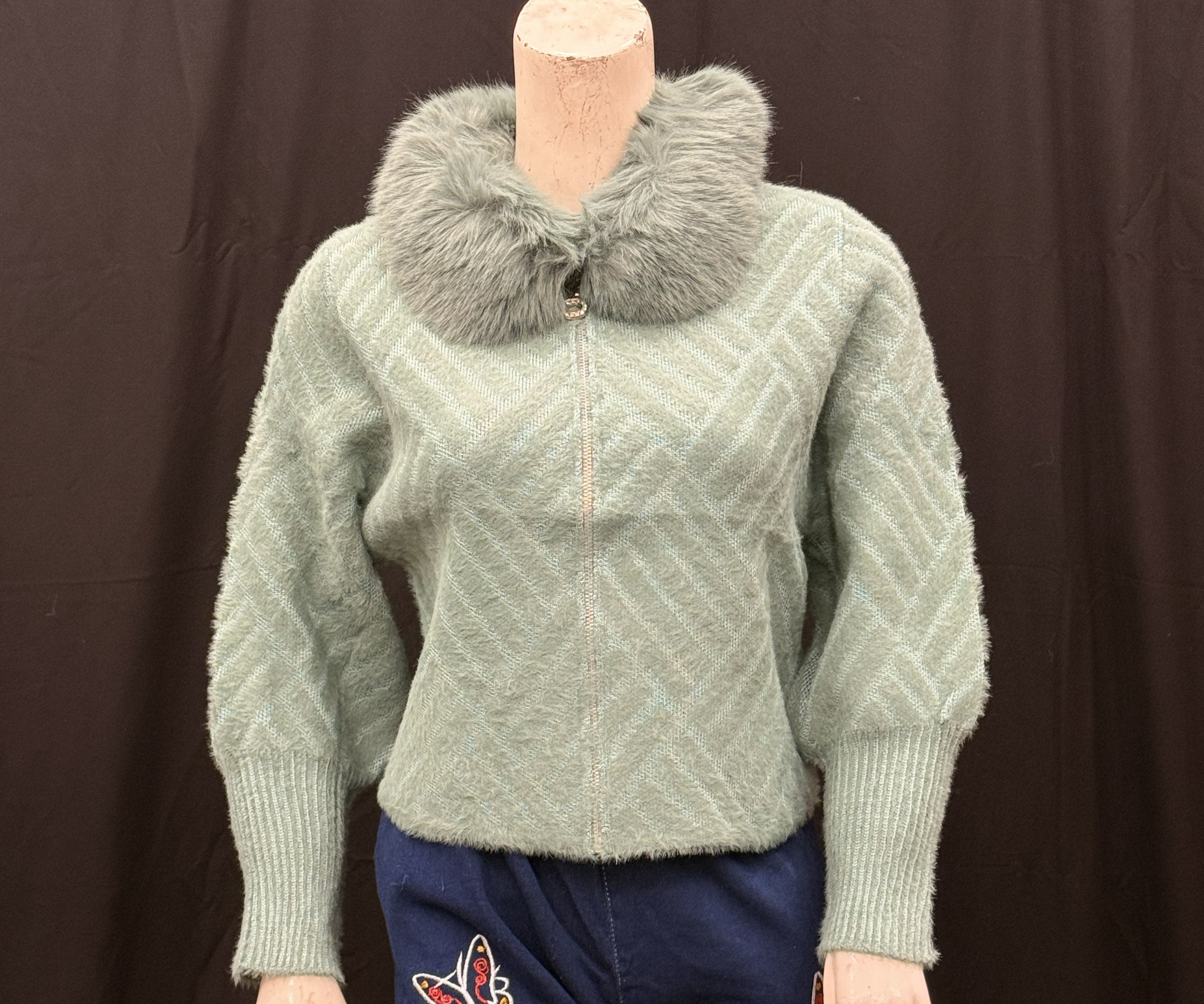 Luxury Fuzzy Knit Cardigan with Faux Fur Collar