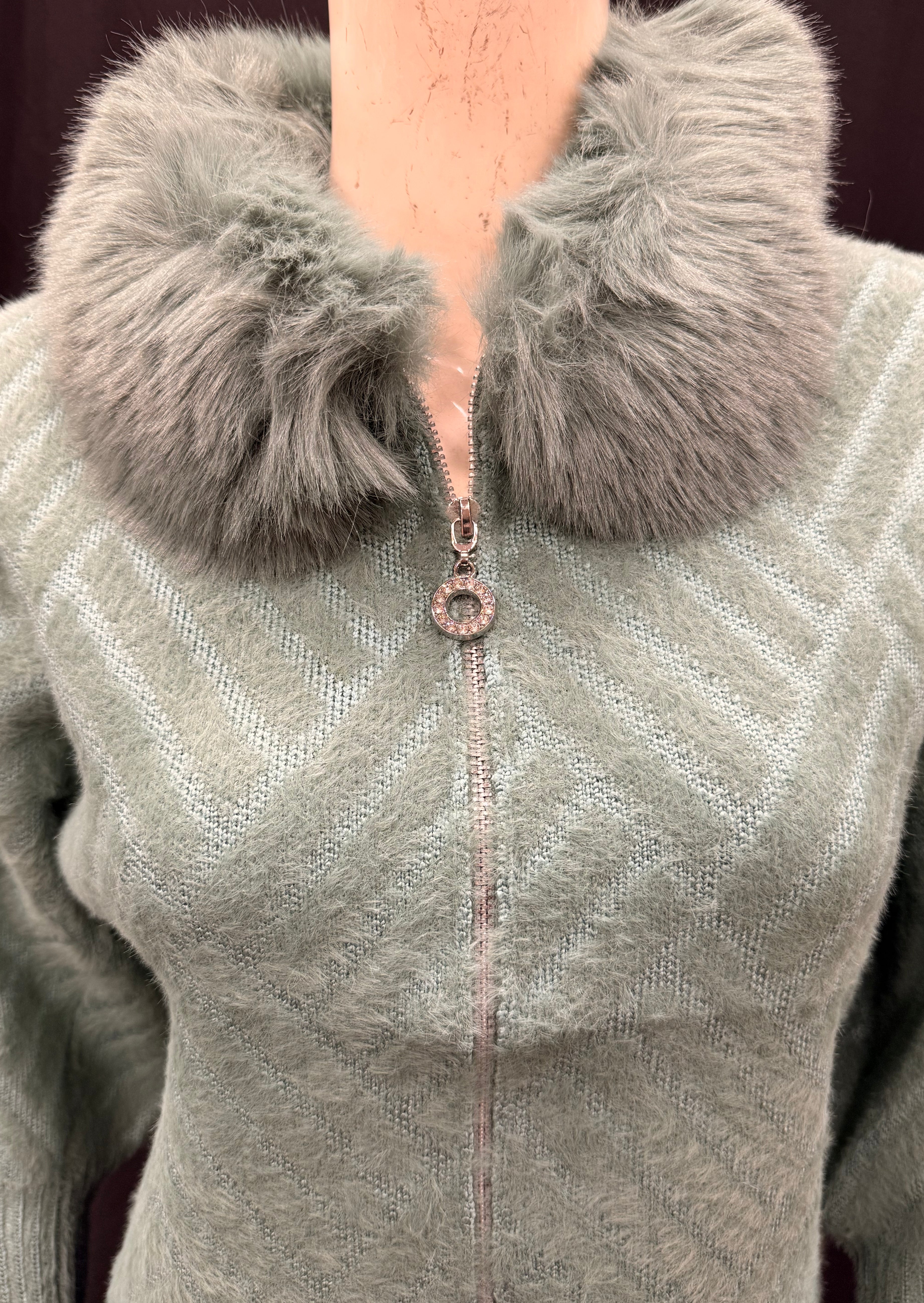 Luxury Fuzzy Knit Cardigan with Faux Fur Collar
