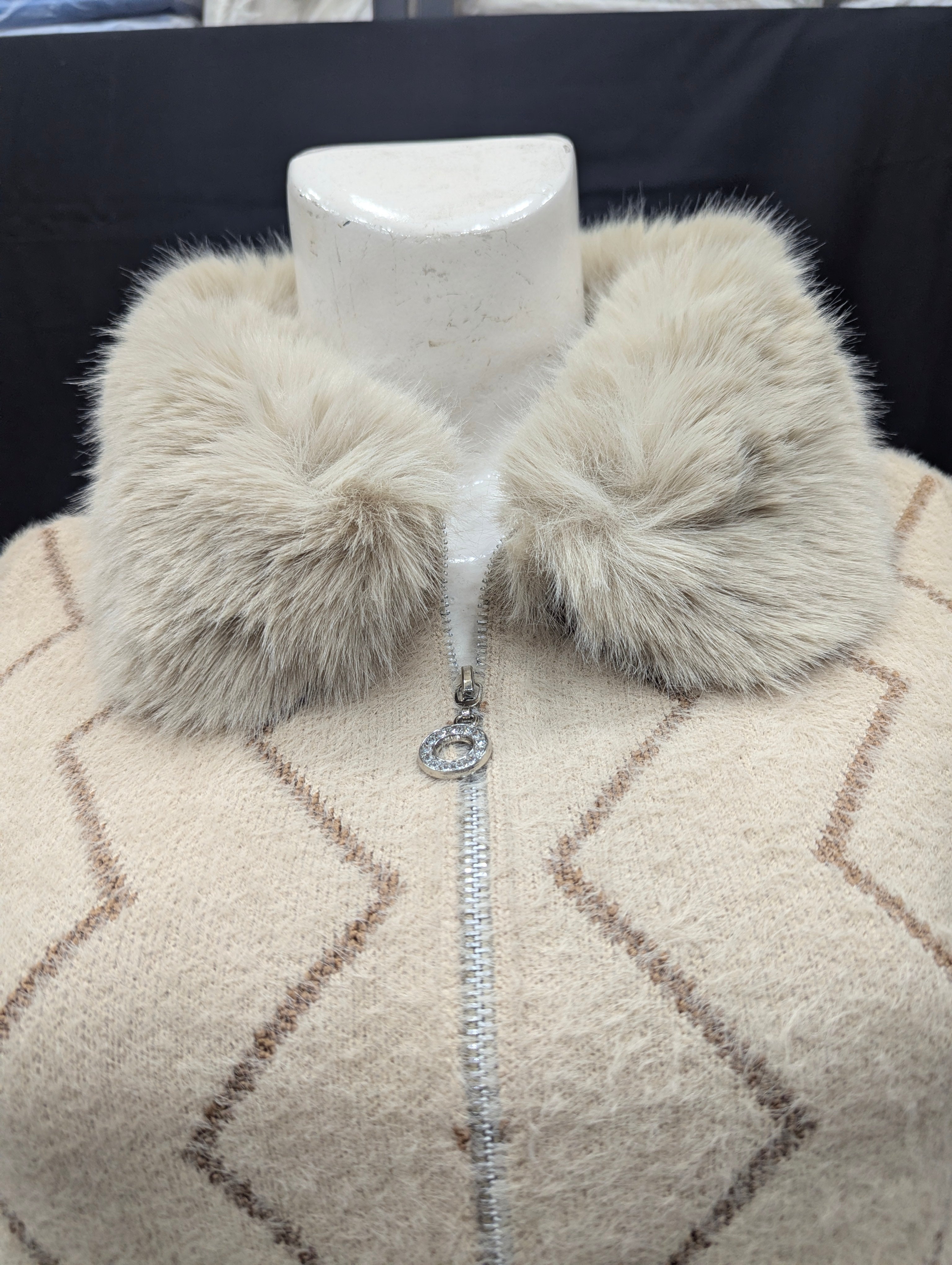 Soft Beige Fur-Collar Women’s Cardigan