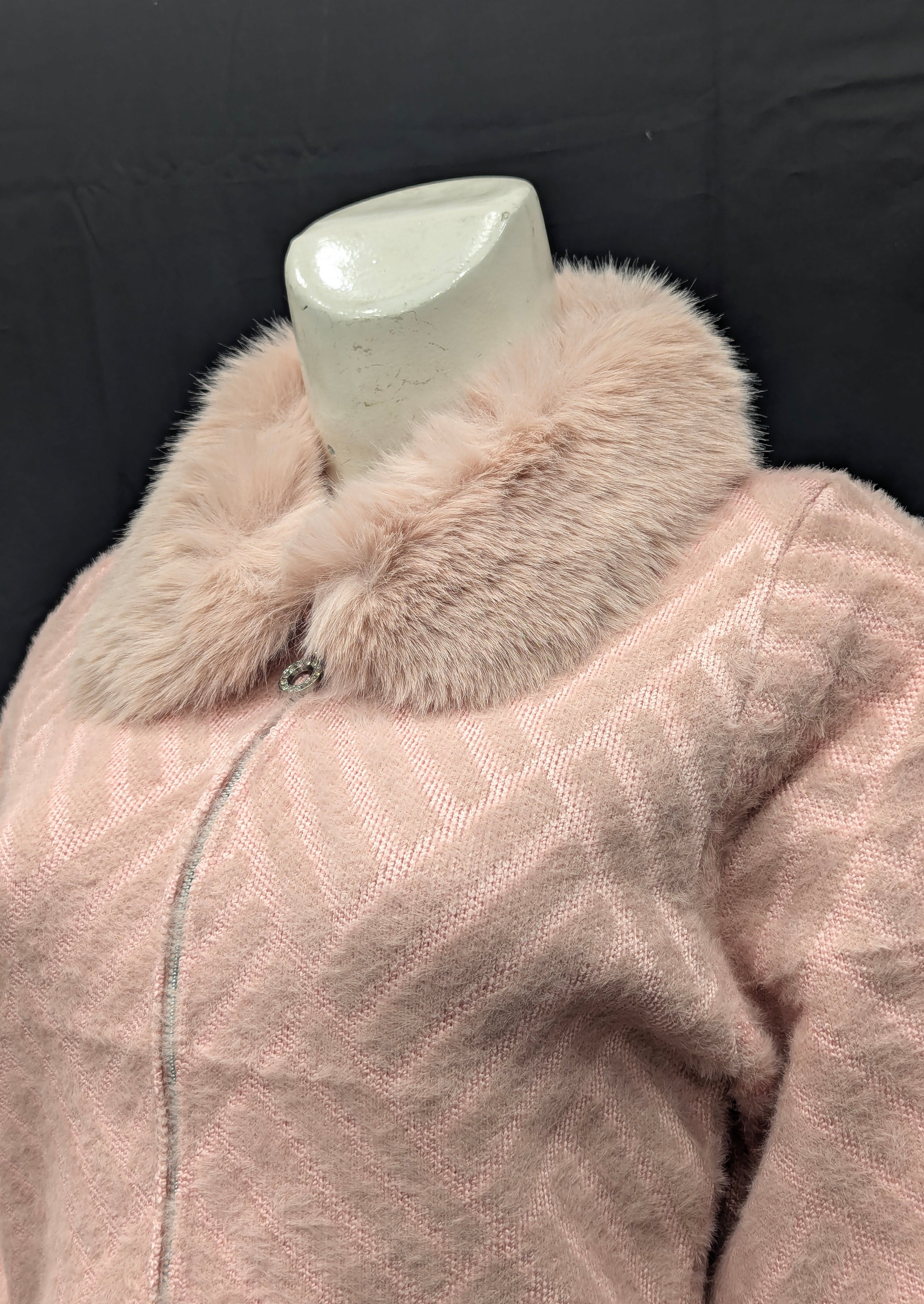 Light Pink Fur-Collar Women’s Cardigan 🌸