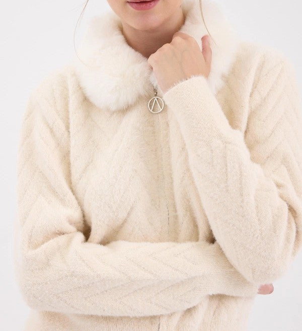 Pure White Fur-Collar Women’s Cardigan 🤍